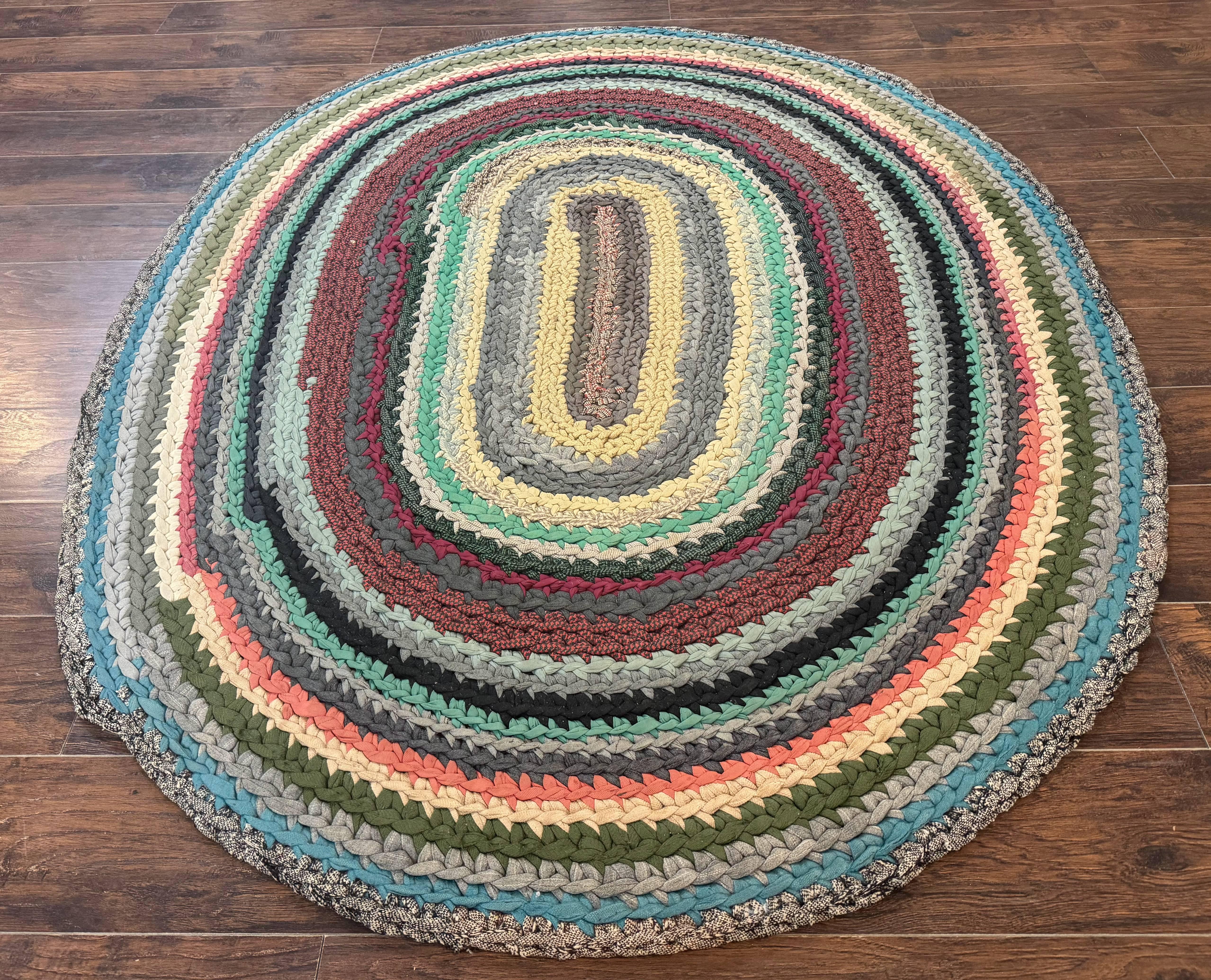 Antique American Braided Rug 5x7, Oval Multicolor Handmade Wool Braided Carpet - Jewel Rugs