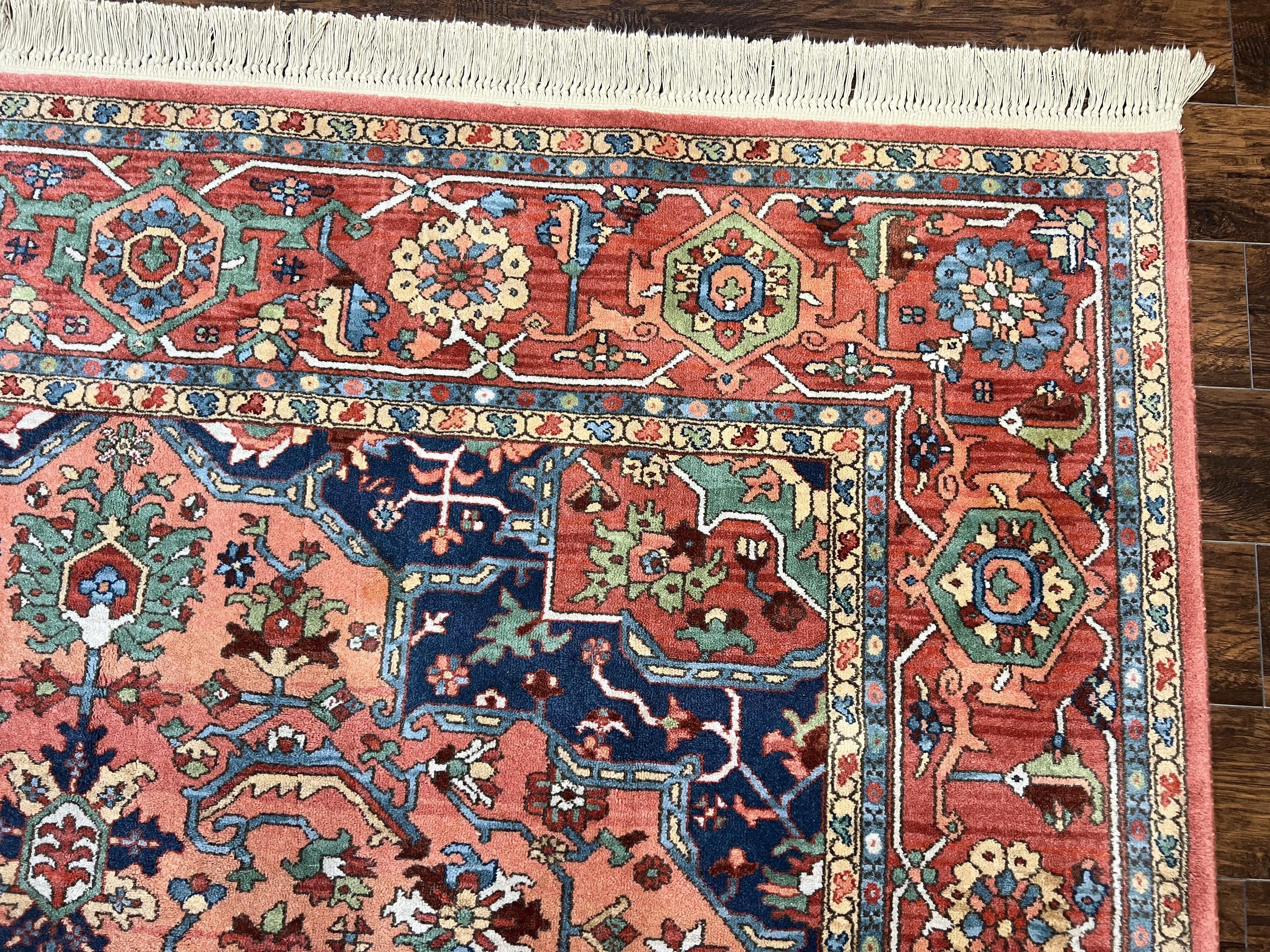 Karastan Medallion Serapi Rug #736, Vintage Wool Karastan Carpet 8.8 x 12, Discontinued Original 700 Series Karastan Area Rug, Red Blue - Jewel Rugs