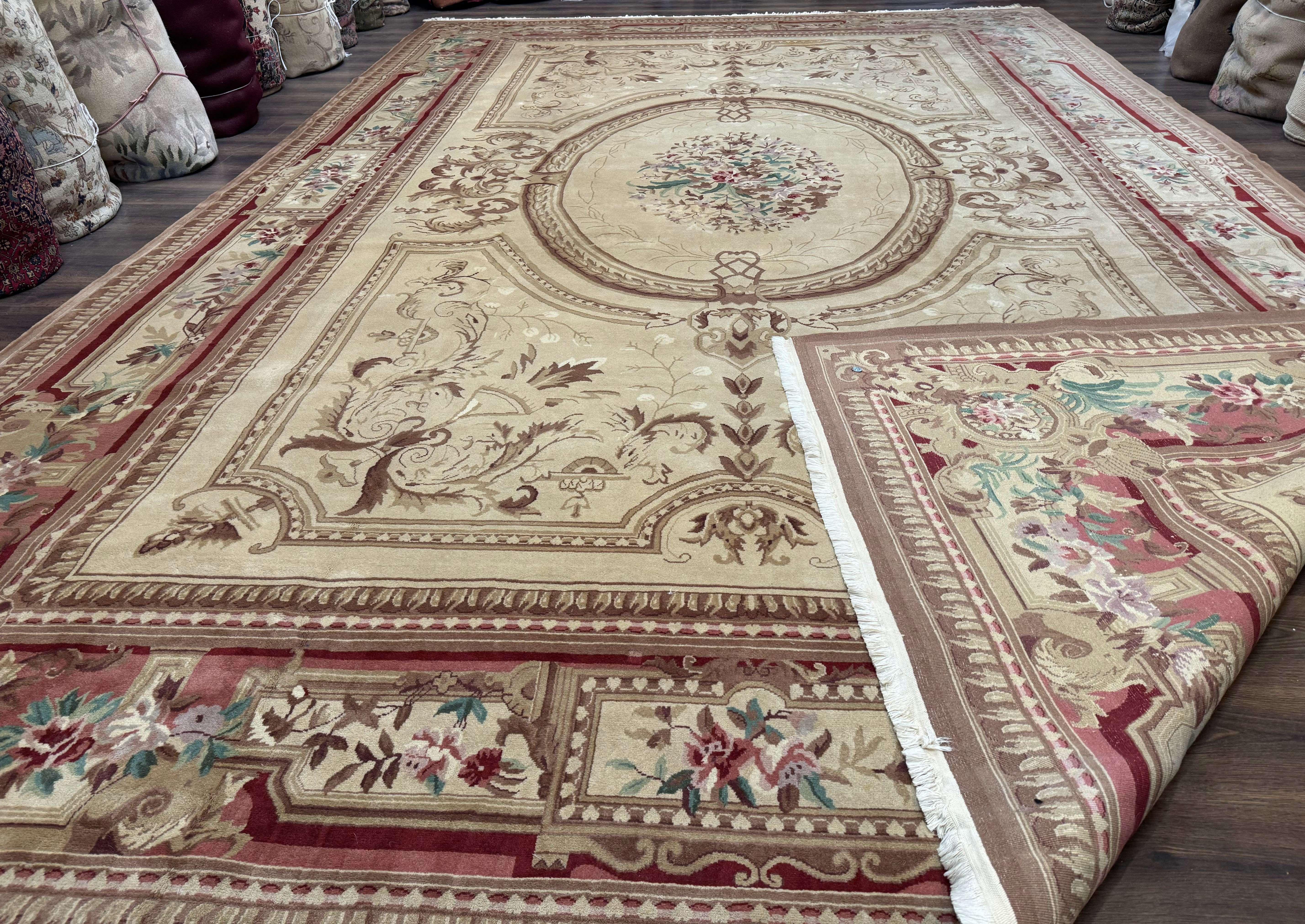 Palace Size Aubusson Rug 12x18, Extra Large, French European Carpet, Soft Wool Pile, Elegant - Jewel Rugs