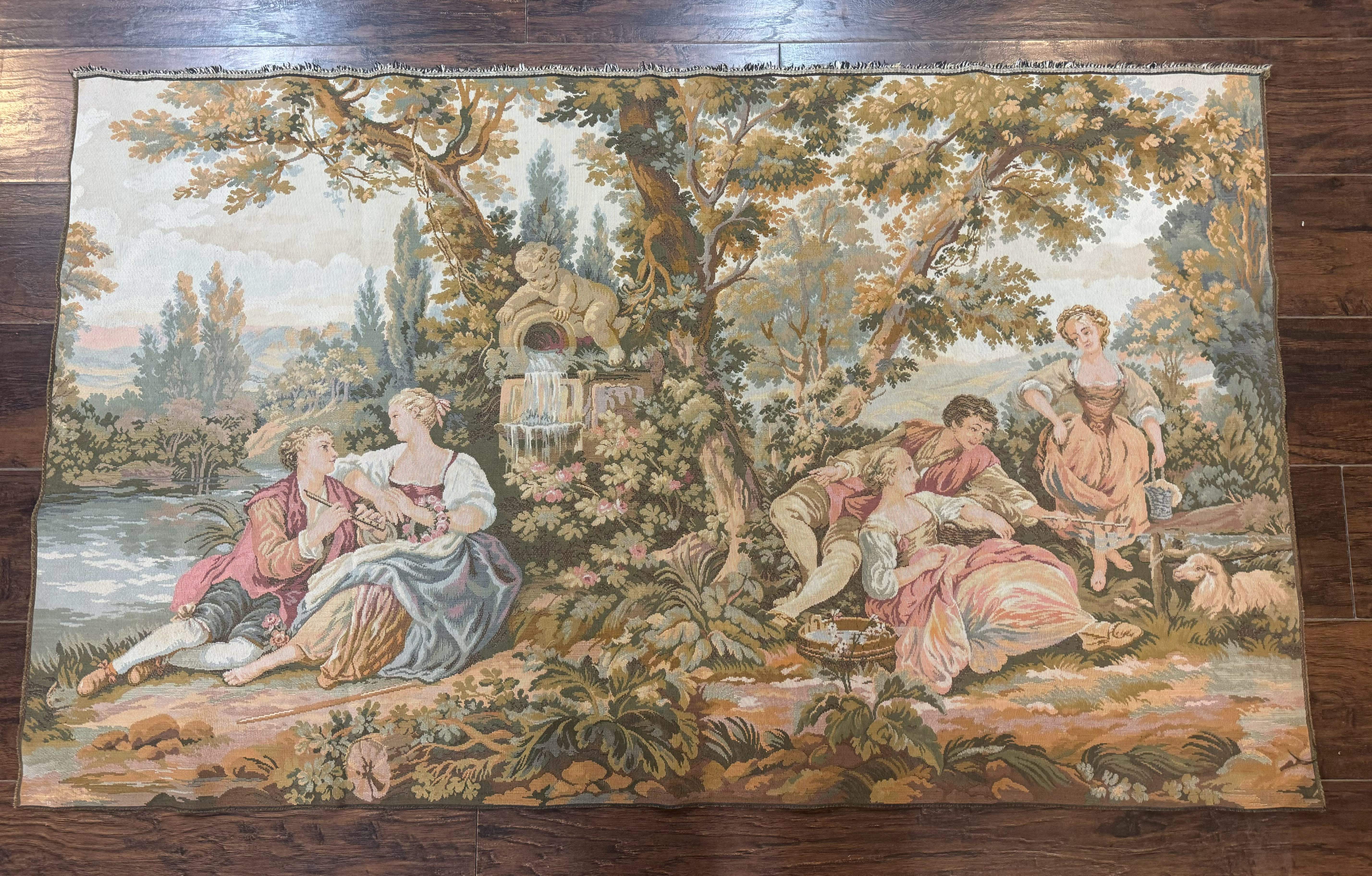 Vintage European Tapestry 3x5, Nature Lovers Scene, French Belgium Tapestry - Jewel Rugs