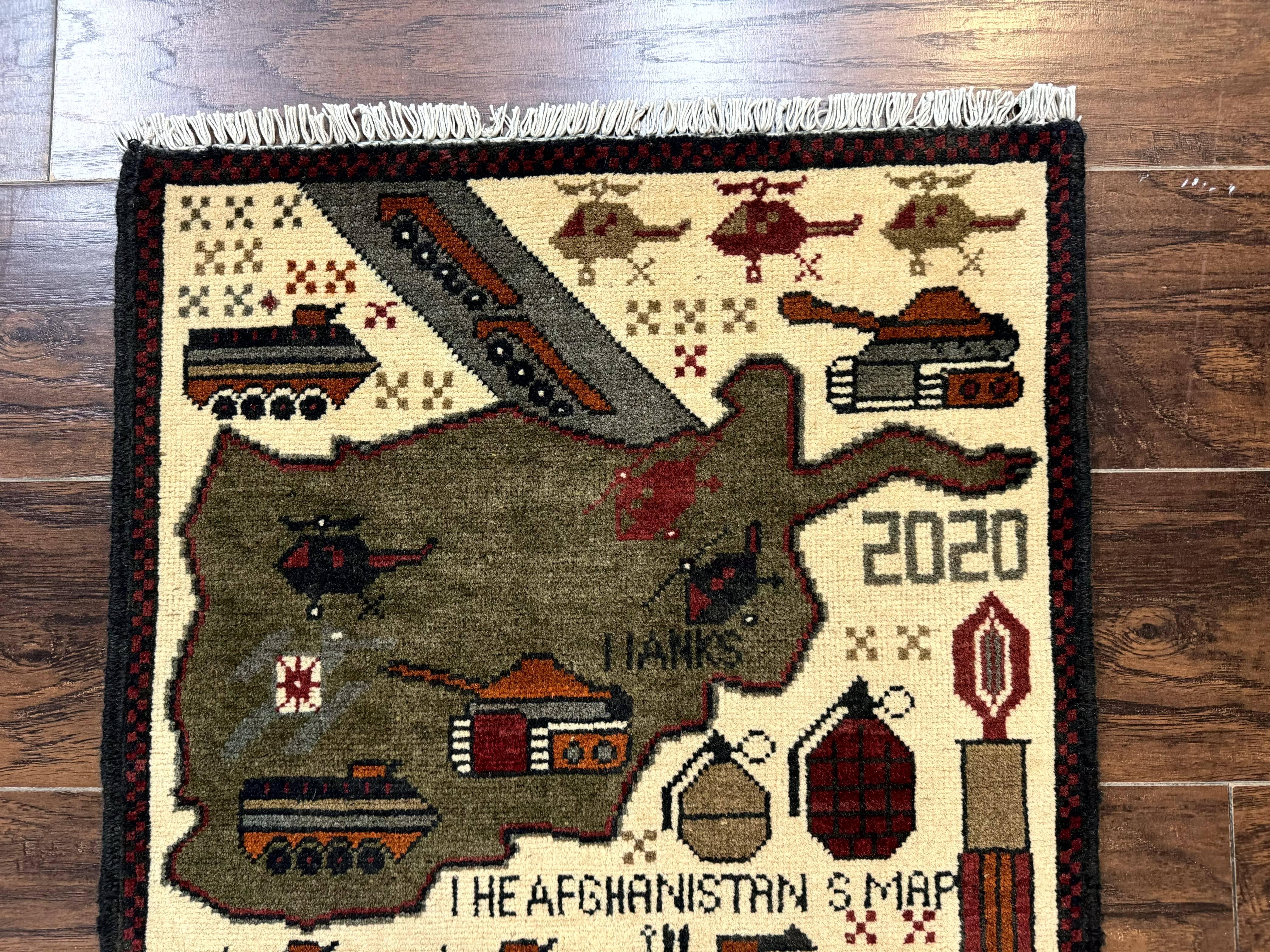 Afghan War Rug, Tanks Helicopters Guns - Jewel Rugs