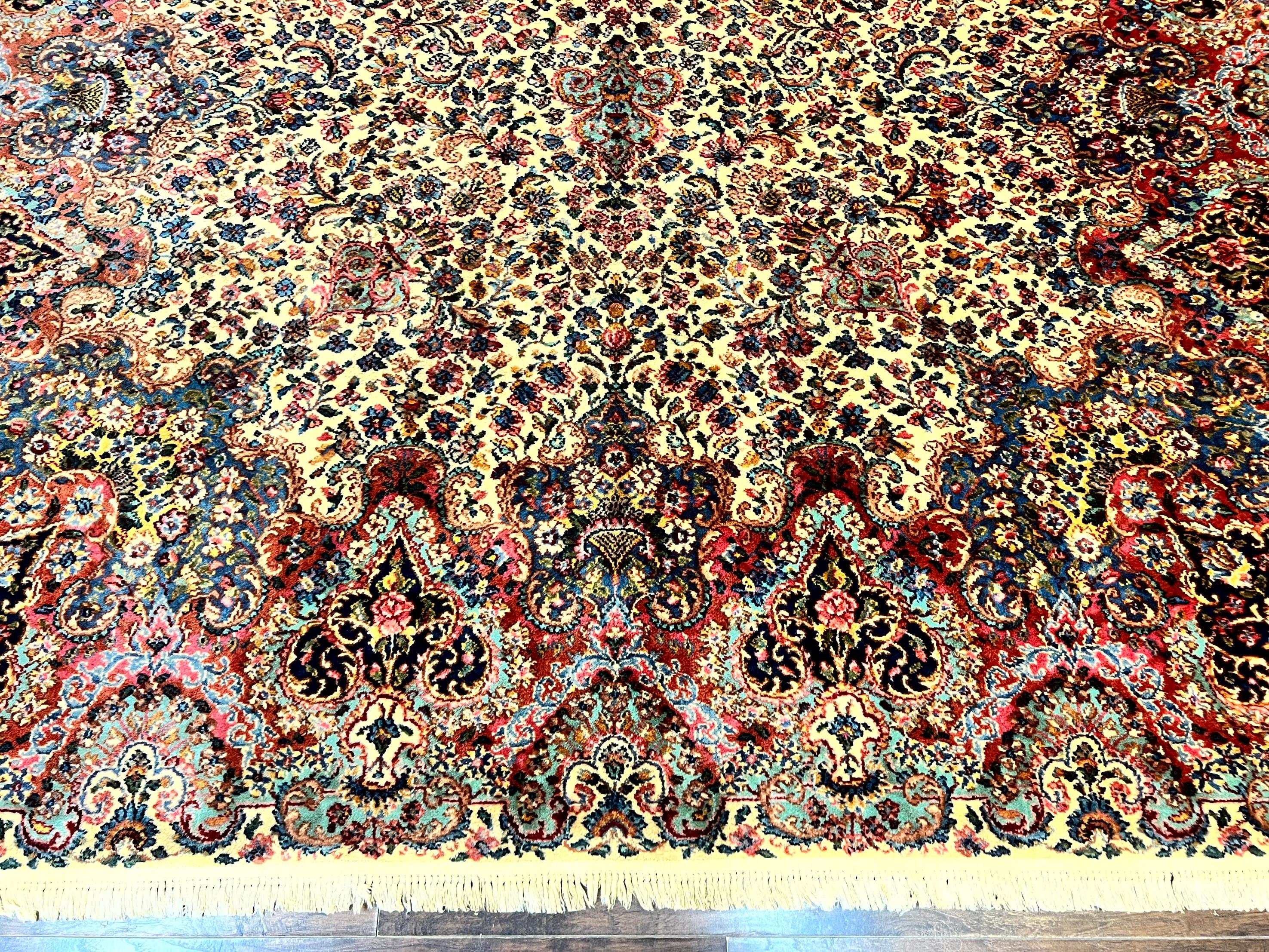 Karastan Ivory Kirman Rug 8.8 x 12, Karastan Floral Kirman #759, Wool Karastan Carpet, Vintage Karastan Rug, Original Karastan Rug Rare - Jewel Rugs
