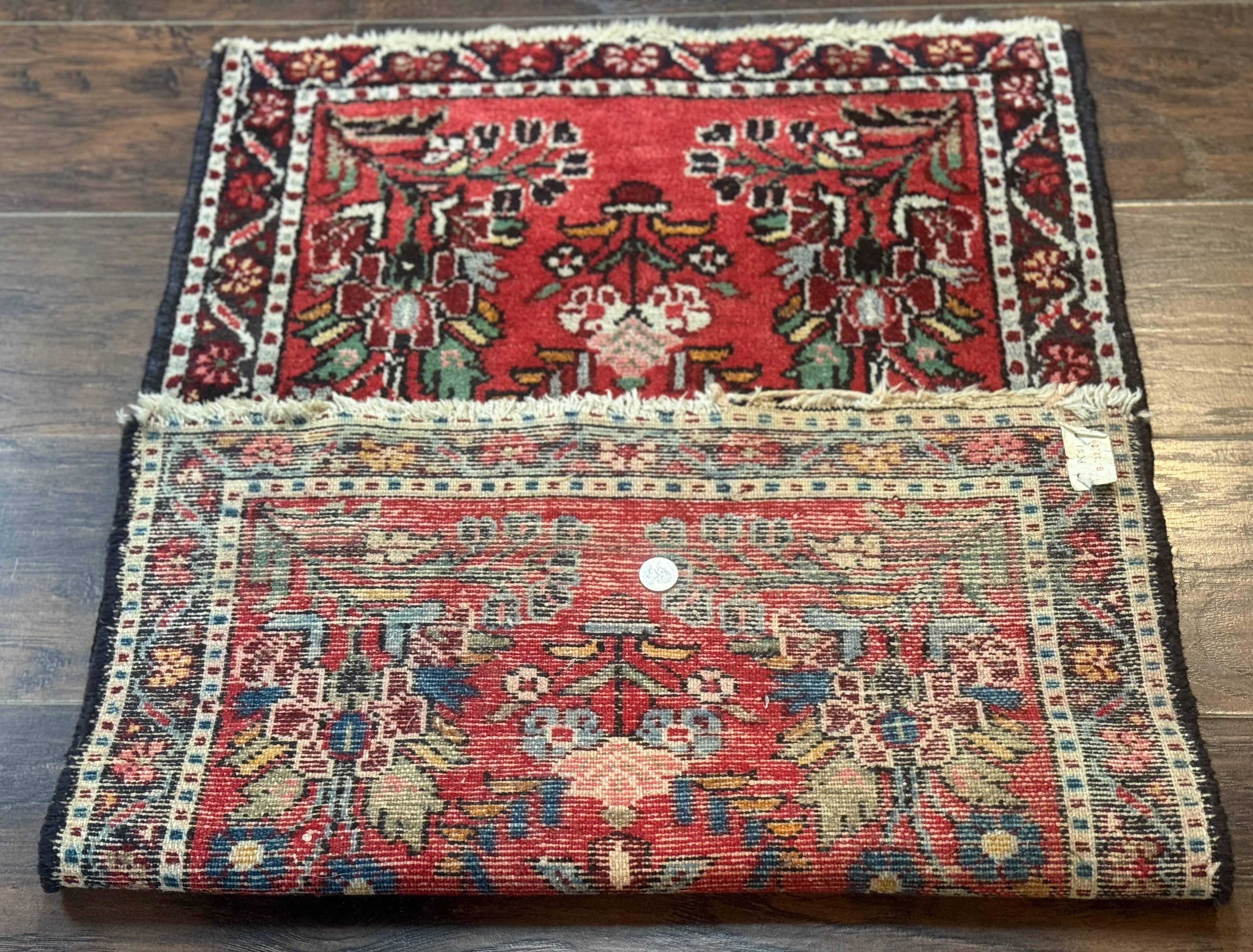 Antique Persian Rug 2x3, Small Red Floral Wool Persian Carpet, Hamadan Rug - Jewel Rugs