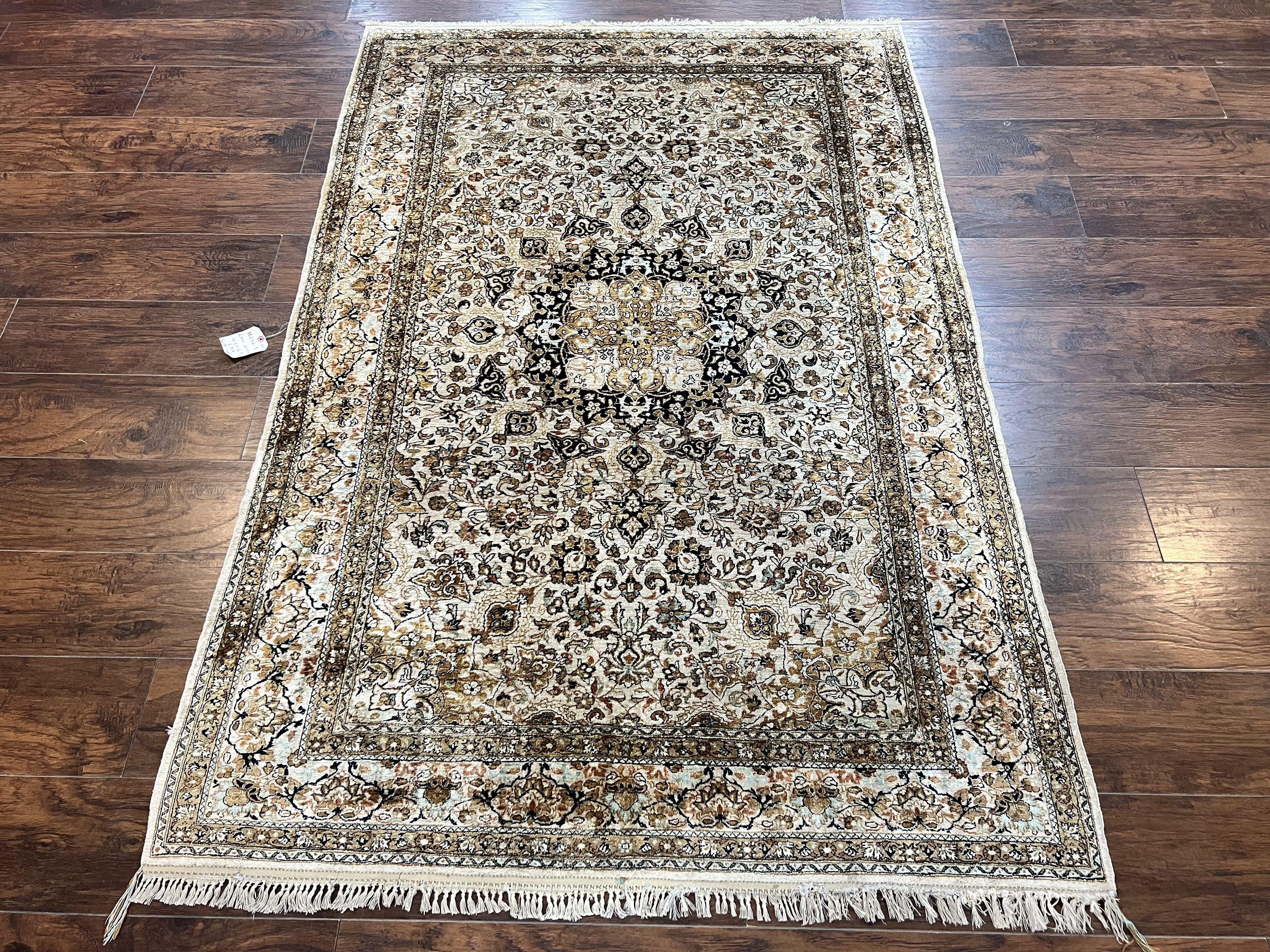 Persian Qum Silk Rug, Floral Medallion, Very Fine 60 Raj 475 KPSI, Handmade Hand Knotted Oriental Carpet, Silk on Silk - Jewel Rugs