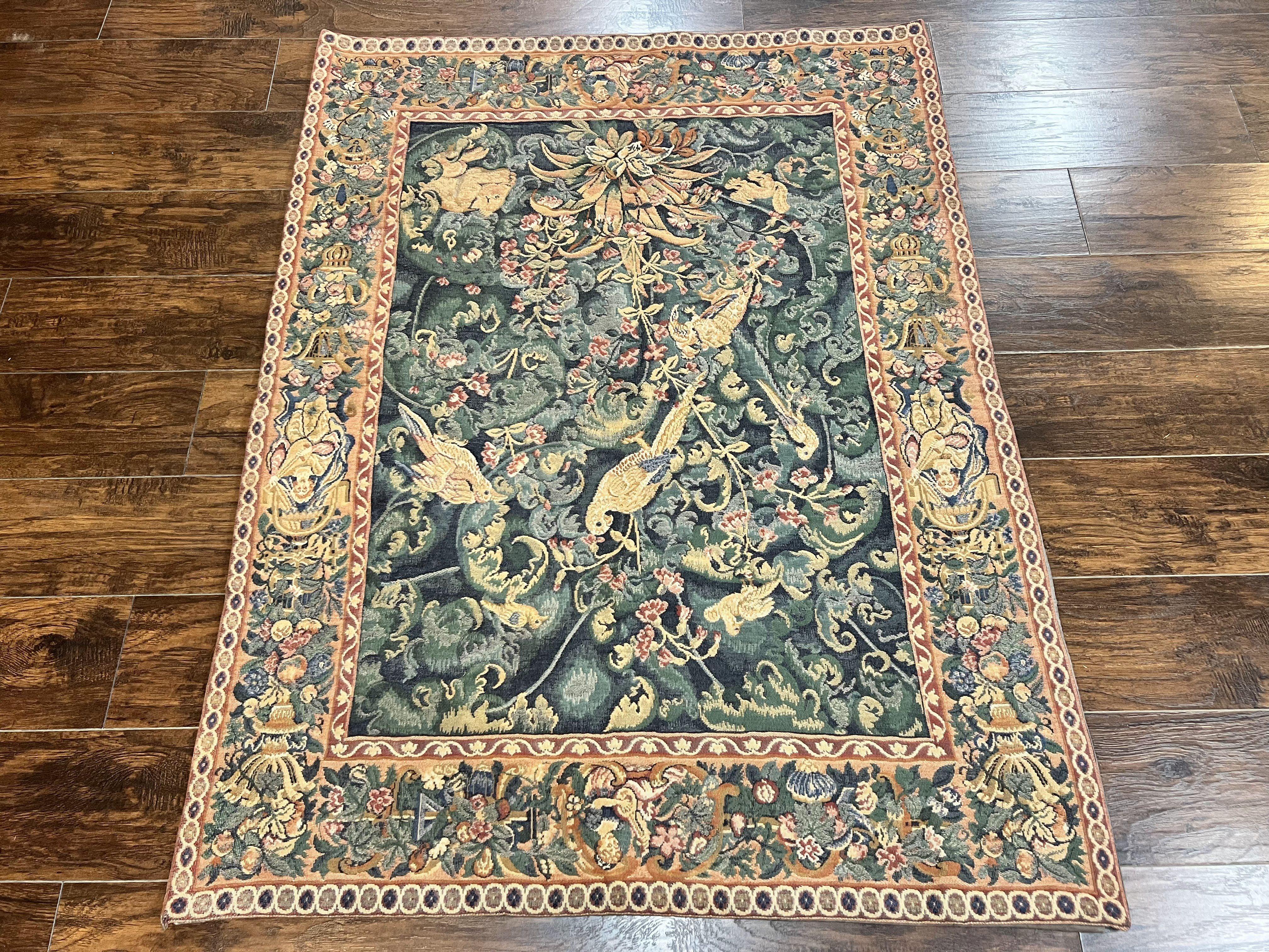 Vintage Tapestry 4x5 ft, Birds & Musicians, Animal Pictorials - Jewel Rugs