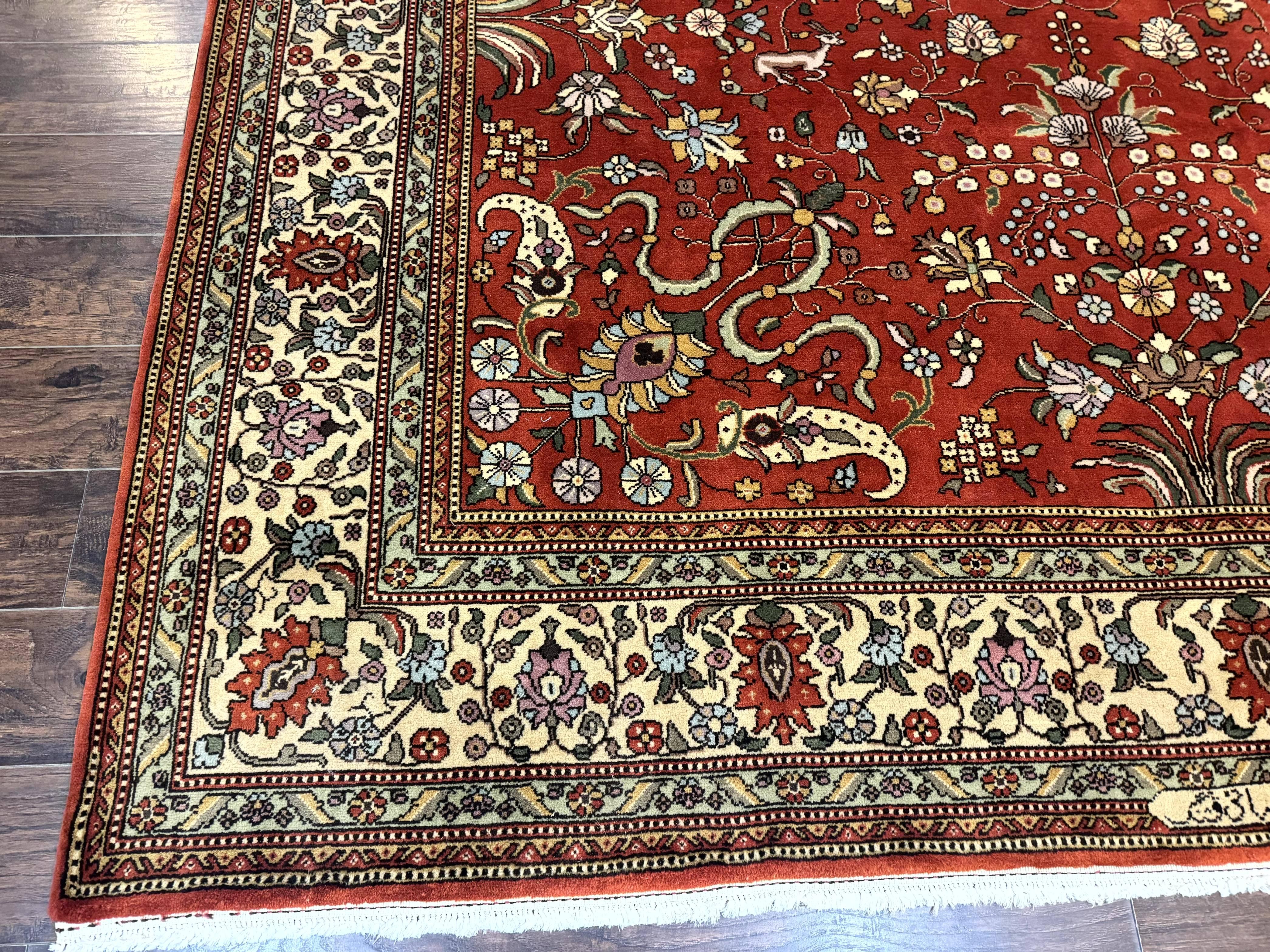 Romanian Rug 10x13, Vintage Handmade Wool Carpet, Floral Pattern, Birds, Red and Cream, Signed By Masterweaver, Persian Rug - Jewel Rugs