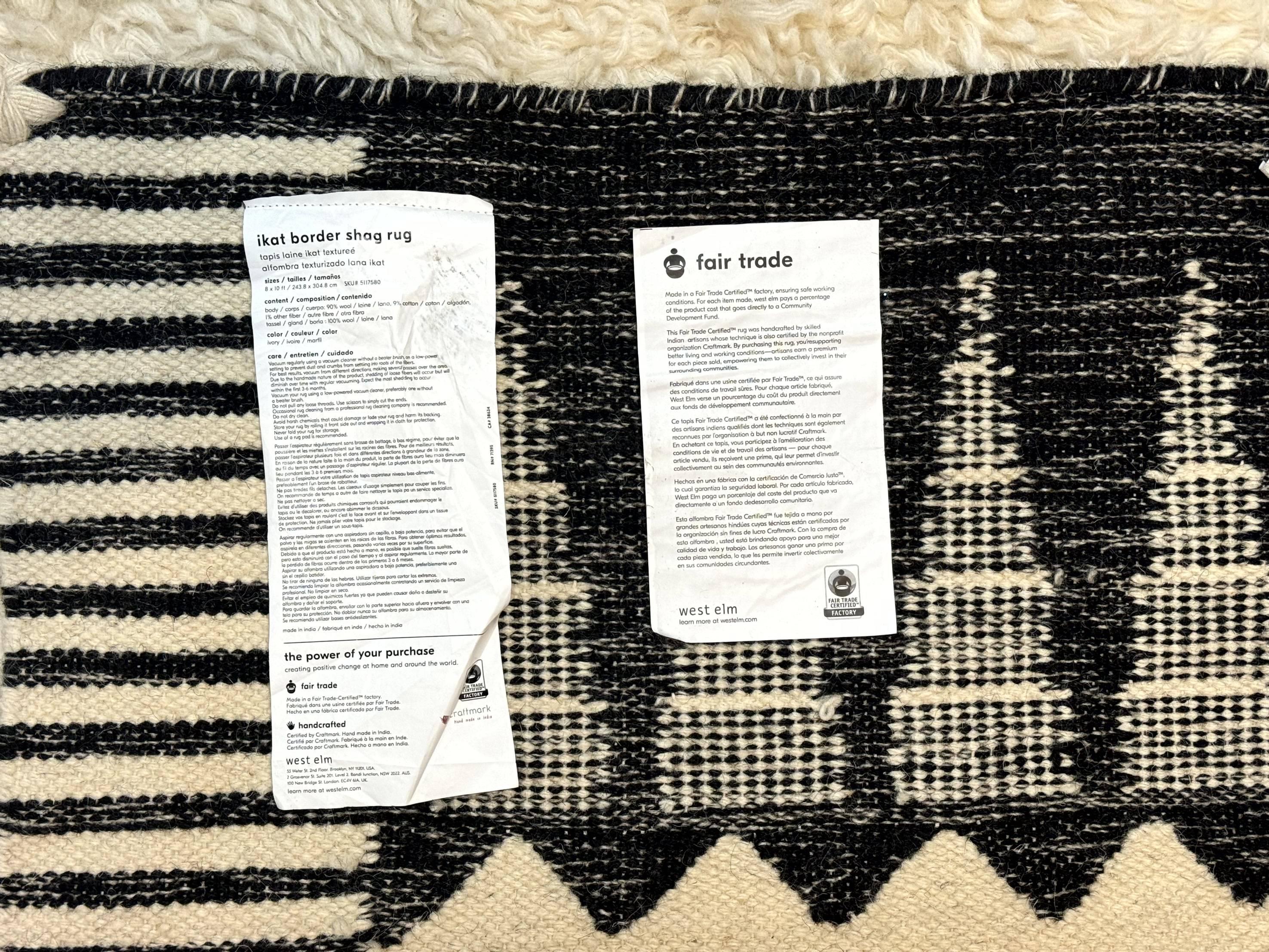 Ikat Border Shag Rug 8x10, Handmade Indian Shag Rug, Modern Contemporary - Jewel Rugs