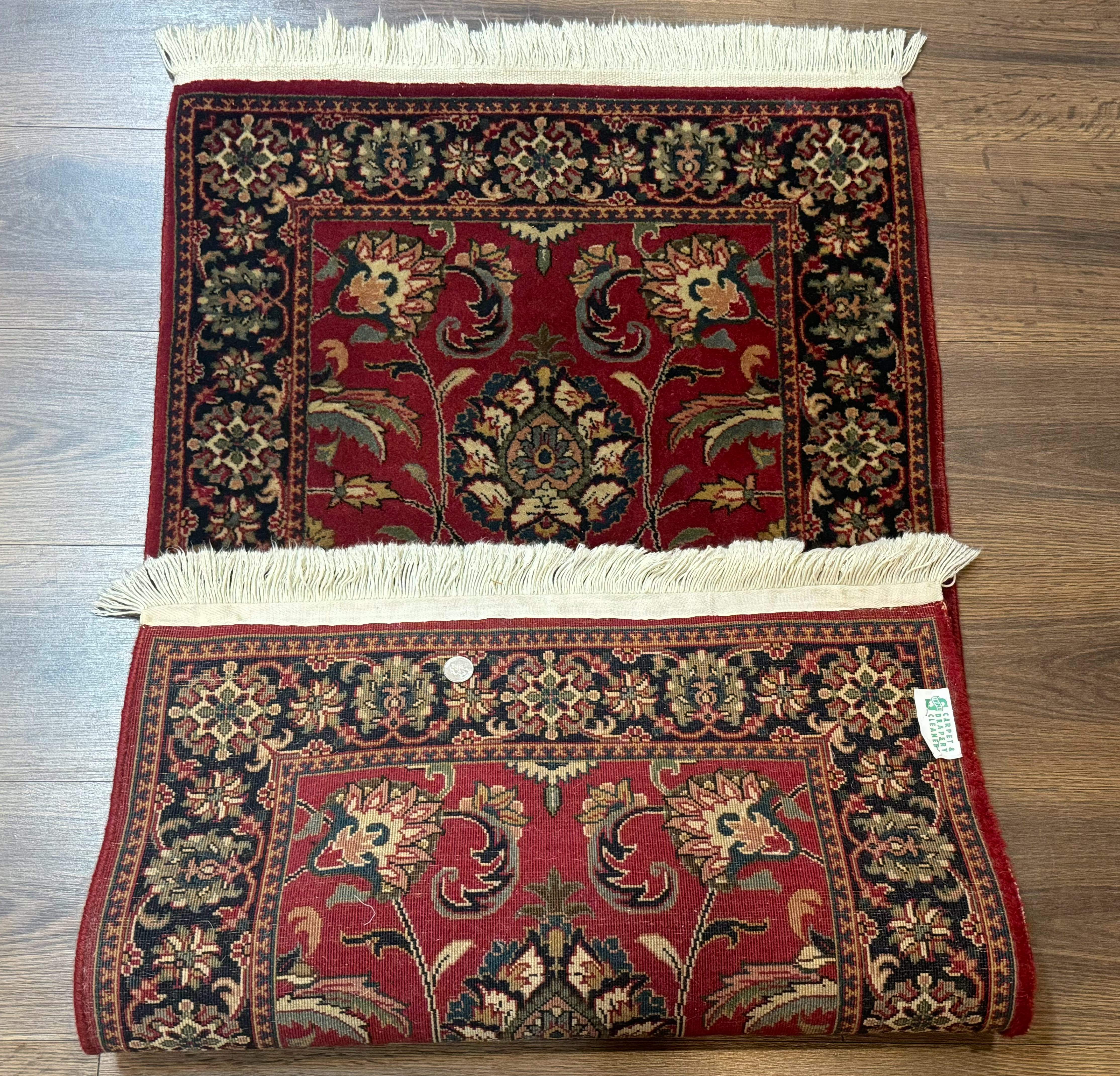 Indo Persian Sarouk Rug 2x4, Small Oriental Carpet, Red and Navy Blue, Fine 200 KPSI - Jewel Rugs