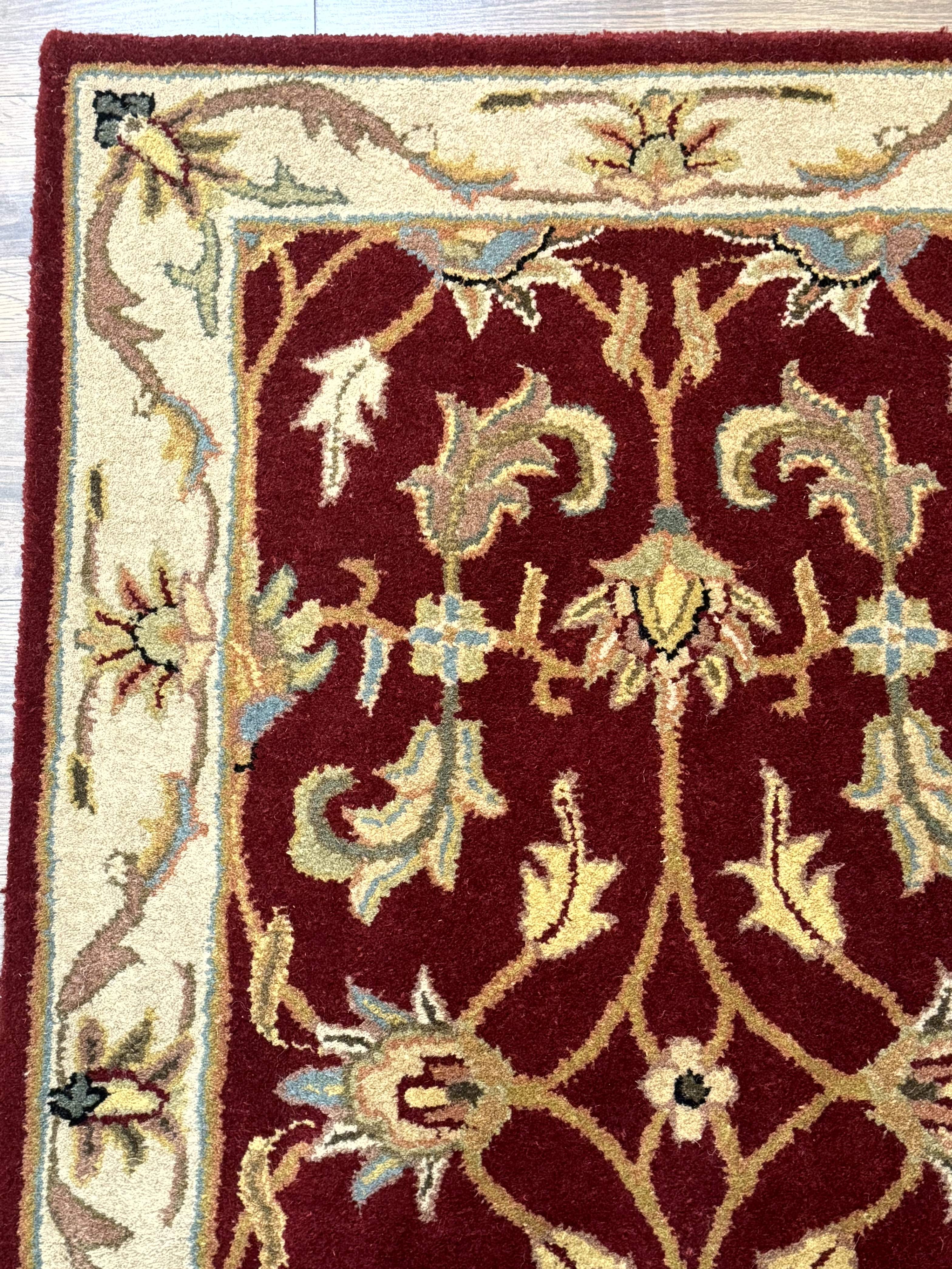 Small Floral Wool Rug 3x5, Safavieh Heritage Collection, Dark Red, Pair A - Jewel Rugs