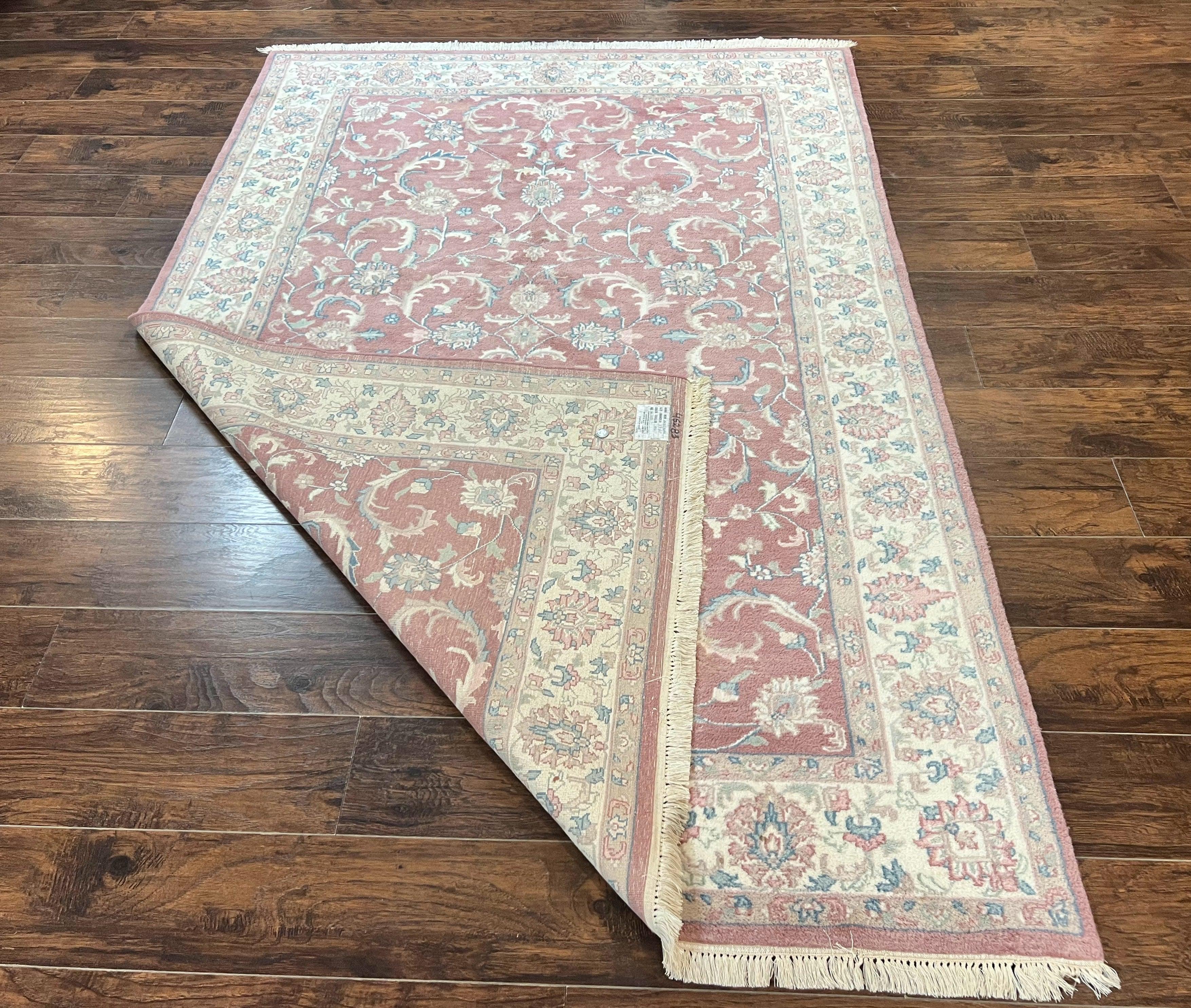 Indo Persian Rug 6x9, Light Pink and Ivory, Floral Allover Pattern, Handmade Vintage Wool Carpet - Jewel Rugs