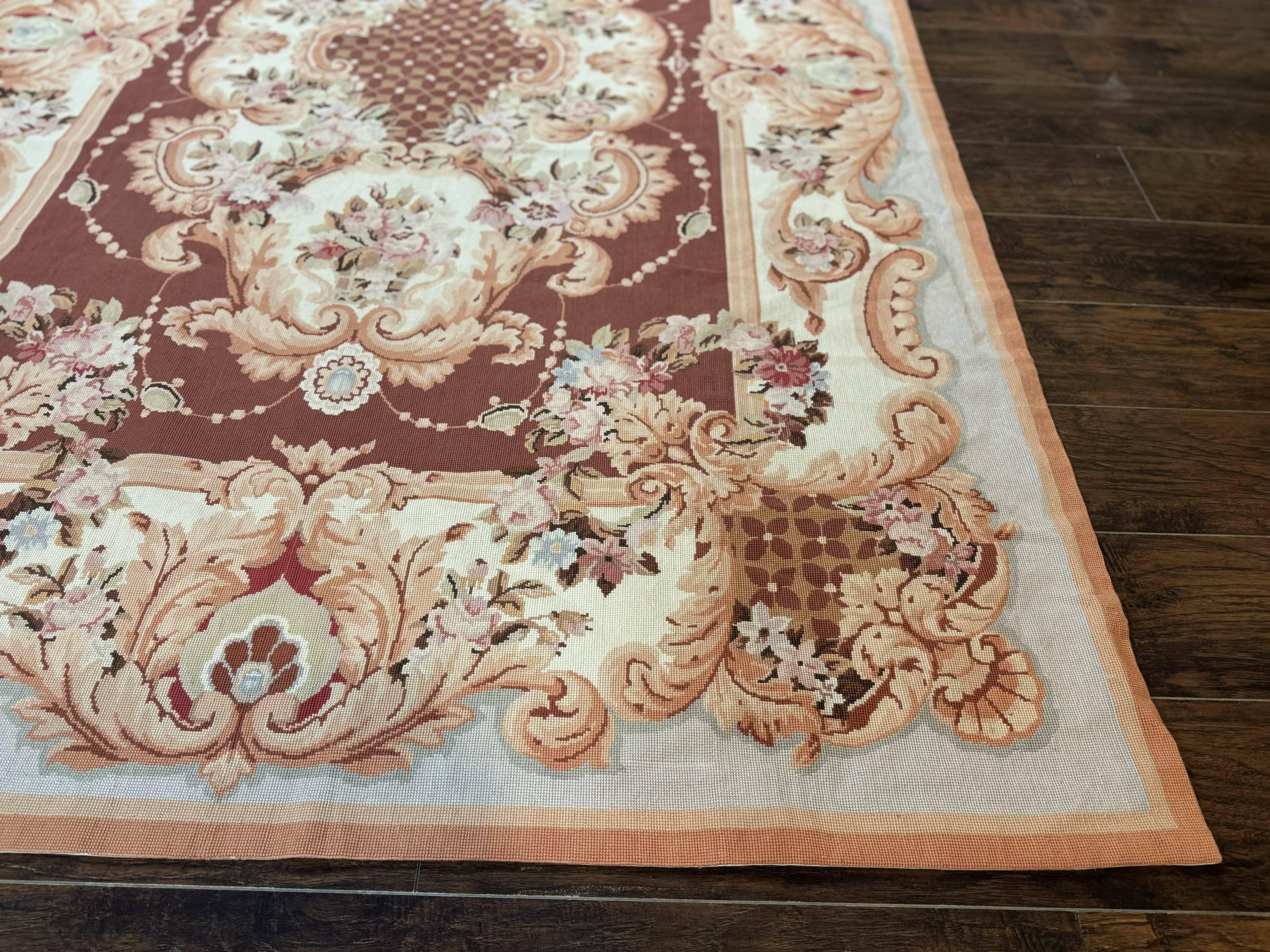 Vintage Needlepoint Rug 6x9, Aubusson Rug, Flatweave Wool Elegant Carpet, Medium Size, French European Design - Jewel Rugs