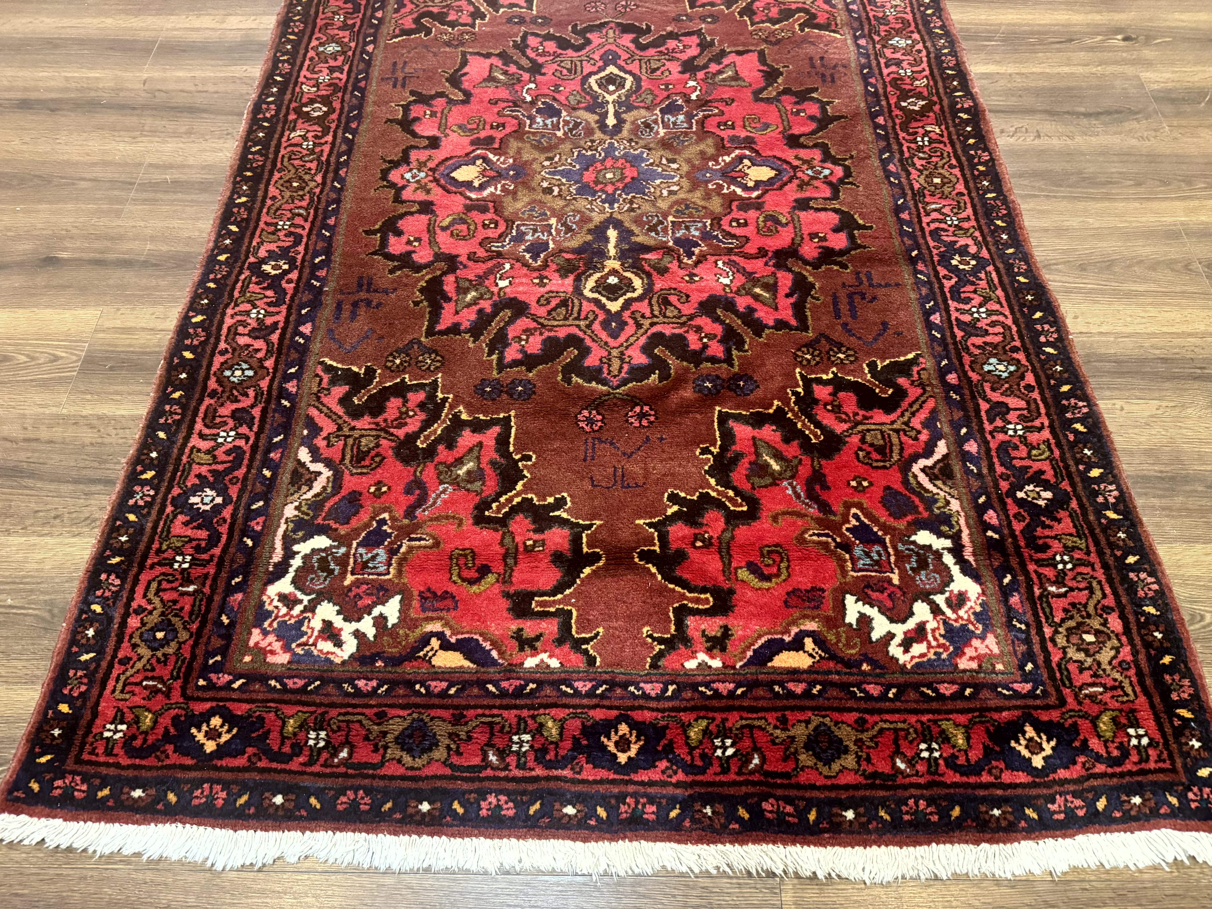 Persian Tafresh Rug 4x7 – Red, Large Medallion, Hand-Knotted Wool Vintage Carpet - Jewel Rugs