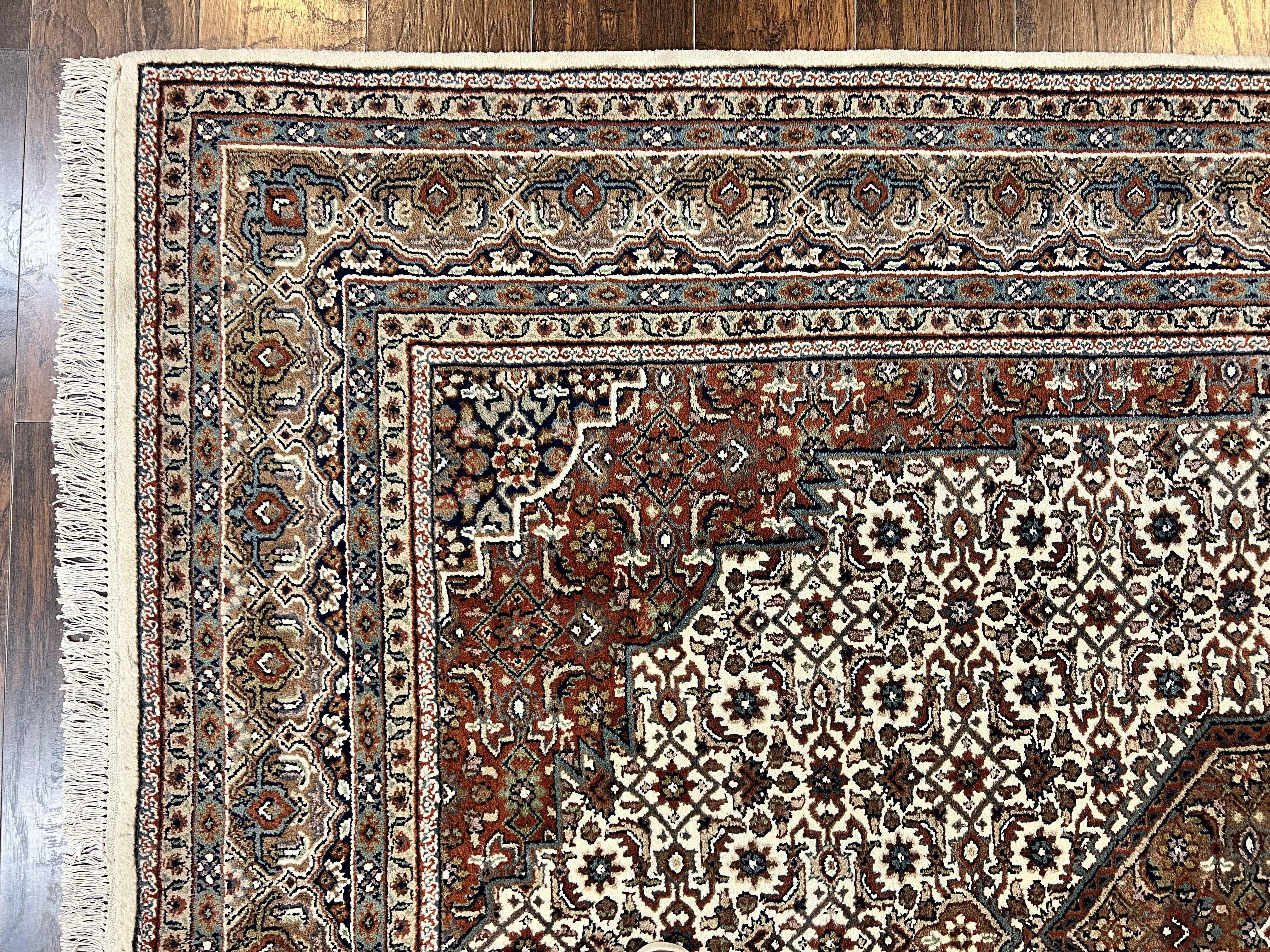 Indo Persian Rug 7x10 ft, Hand Knotted Wool Vintage Oriental Carpet 7 x 10, Traditional Handmade Herati Bidjar Cream Rug, Medallion Rug - Jewel Rugs