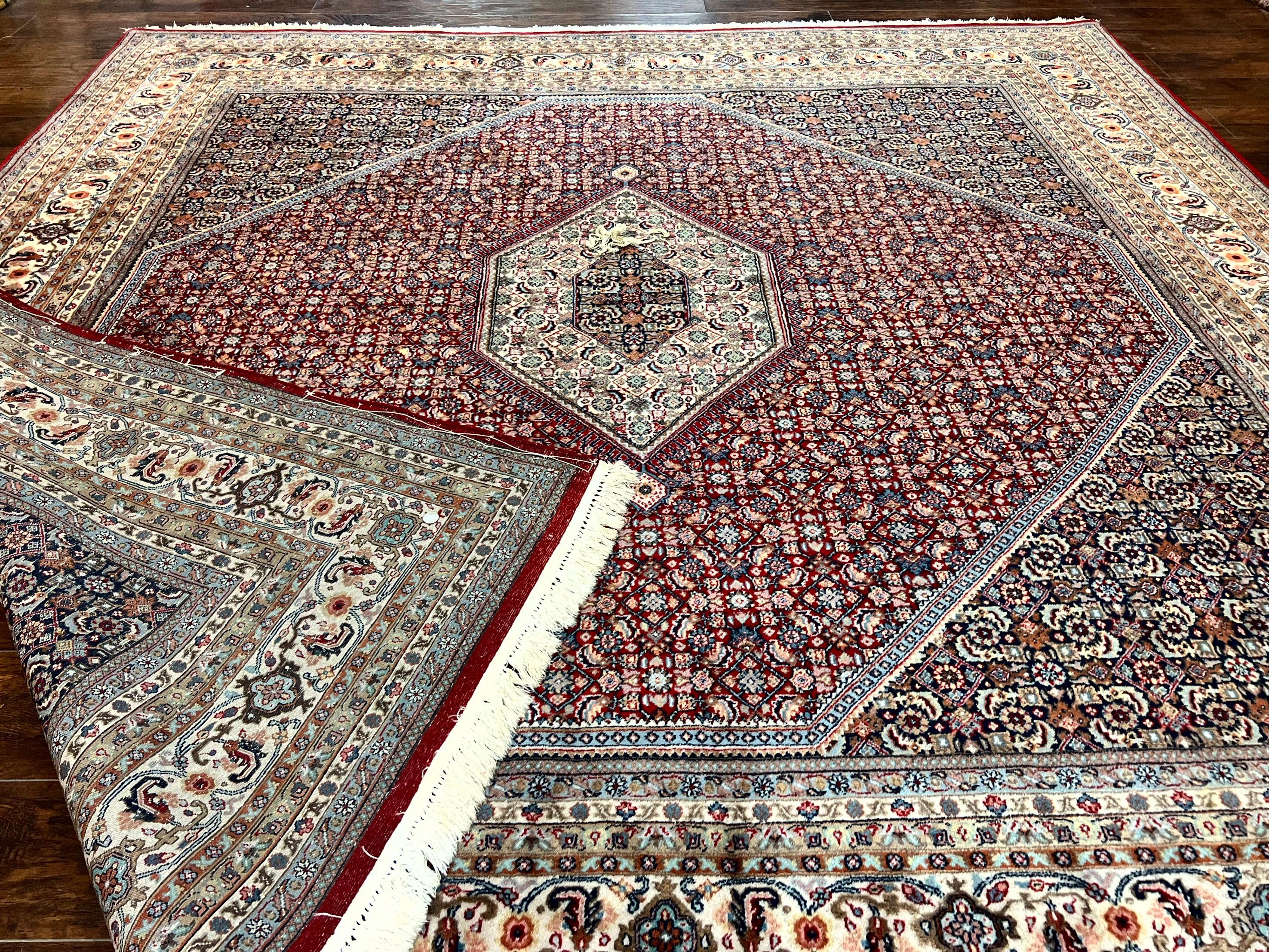 Square Indo Persian Bidjar Rug 10x10, Red, Handmade Vintage Wool Carpet - Jewel Rugs