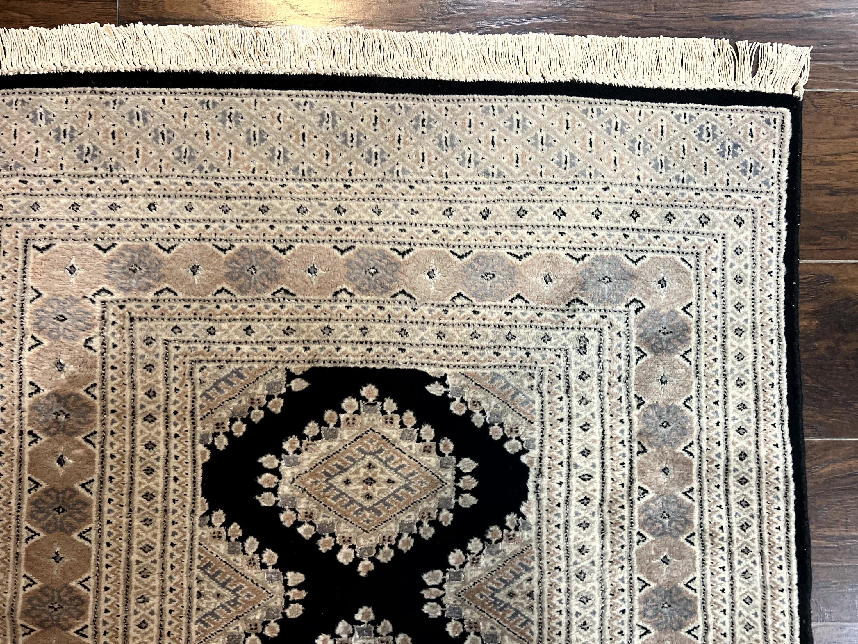 Pakistani Bokhara Rug 3x5, Vintage Turkoman Carpet, Black Gray, Handmade Wool Rug, Tribal - Jewel Rugs