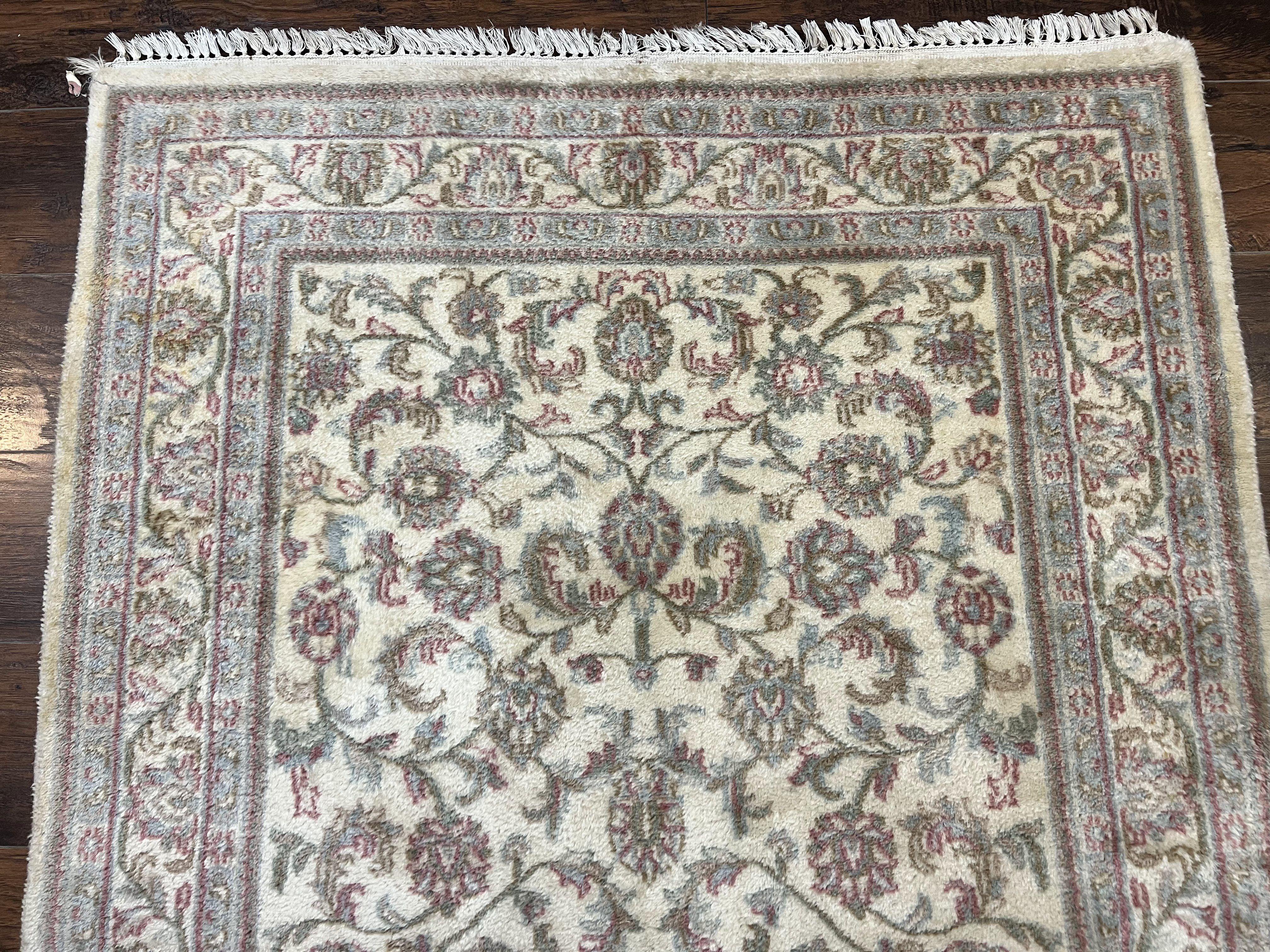 Indo Persian Rug 4x6, Vintage Handmade Wool Carpet, Floral Allover Pattern, Beige, Pair A - Jewel Rugs