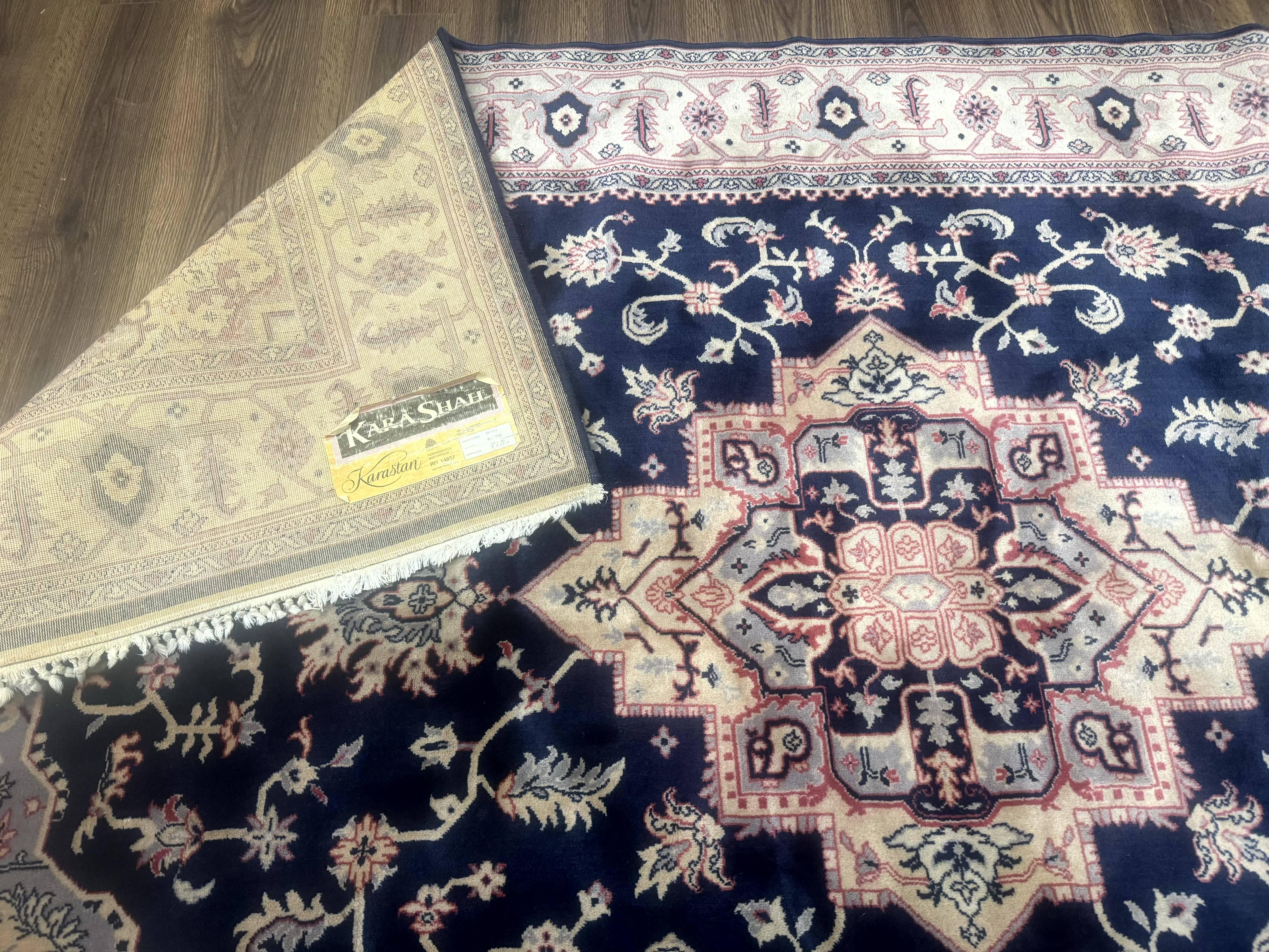 Karastan Rug Navy Serapi, Kara Shah Rug, Navy Blue, 5.6 x 8.6, Vintage Karastan Area Rug, Wool Pile Karastan Rug - Jewel Rugs