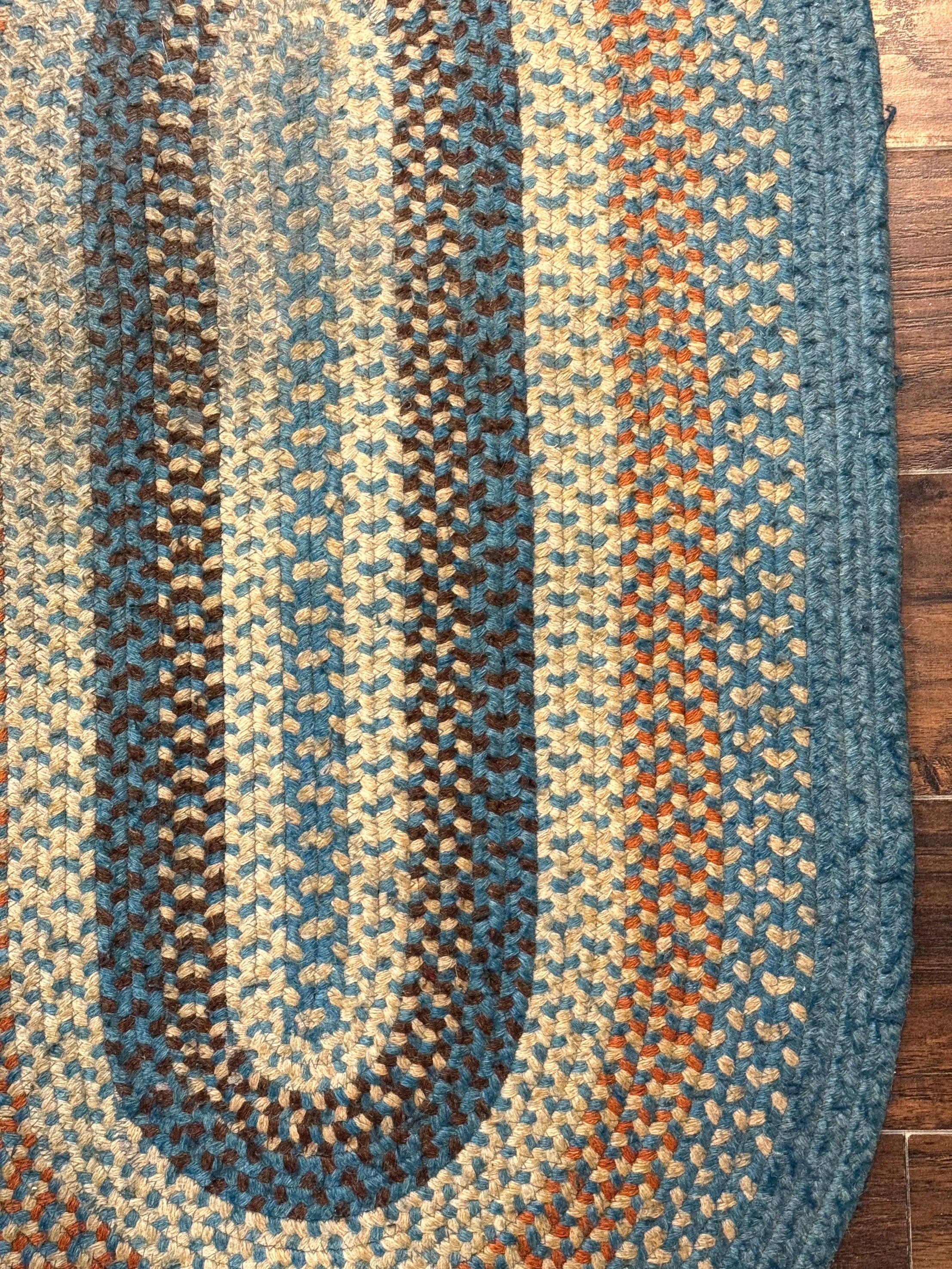 Small Oval Braided Rug 2x4, Multicolor American Braided Carpet, Light Blue, Wool - Jewel Rugs