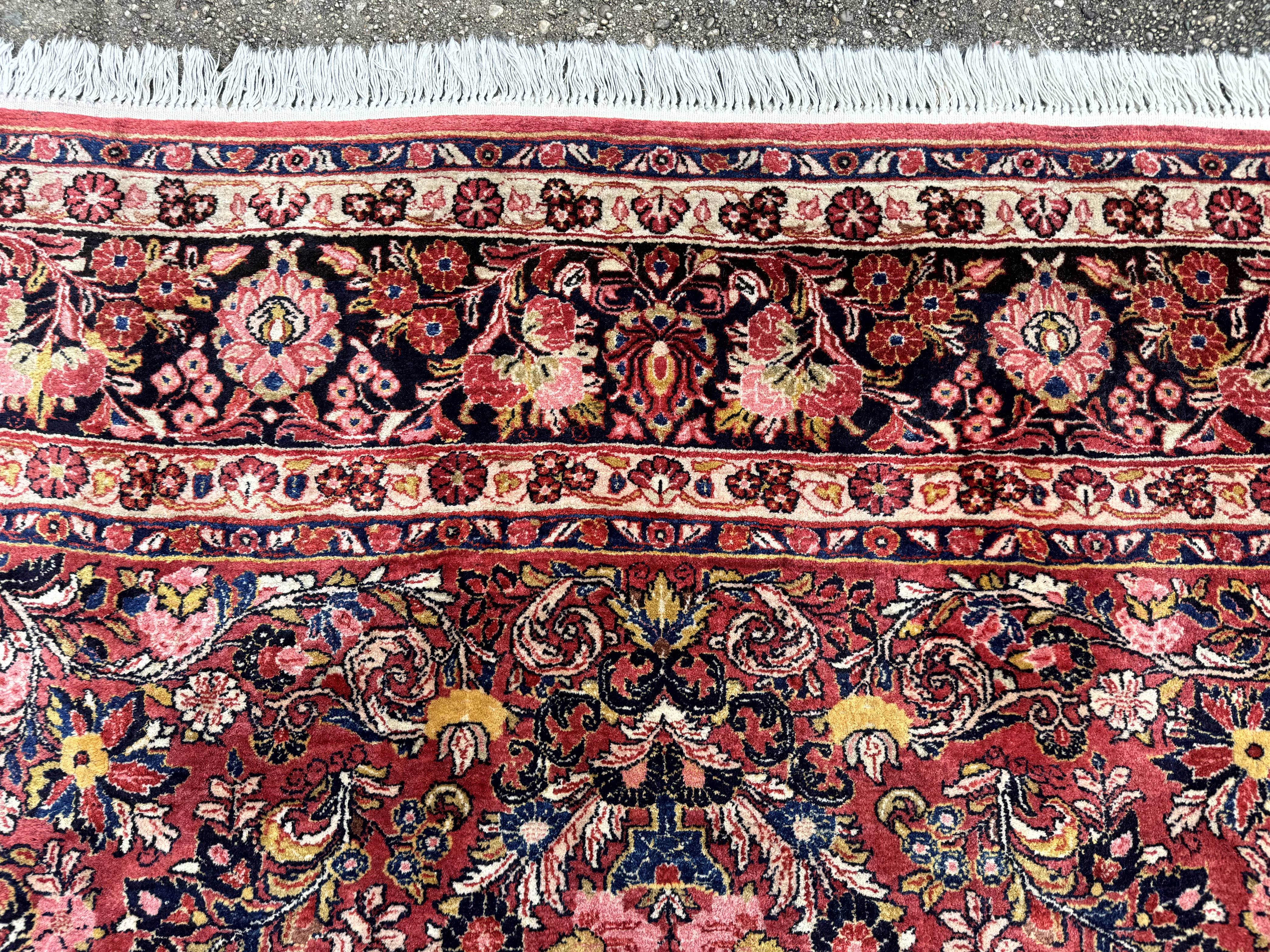 Large Antique Persian Sarouk Rug 11x18, Red, Floral Allover, Palace Size Wool Handmade Carpet - Jewel Rugs