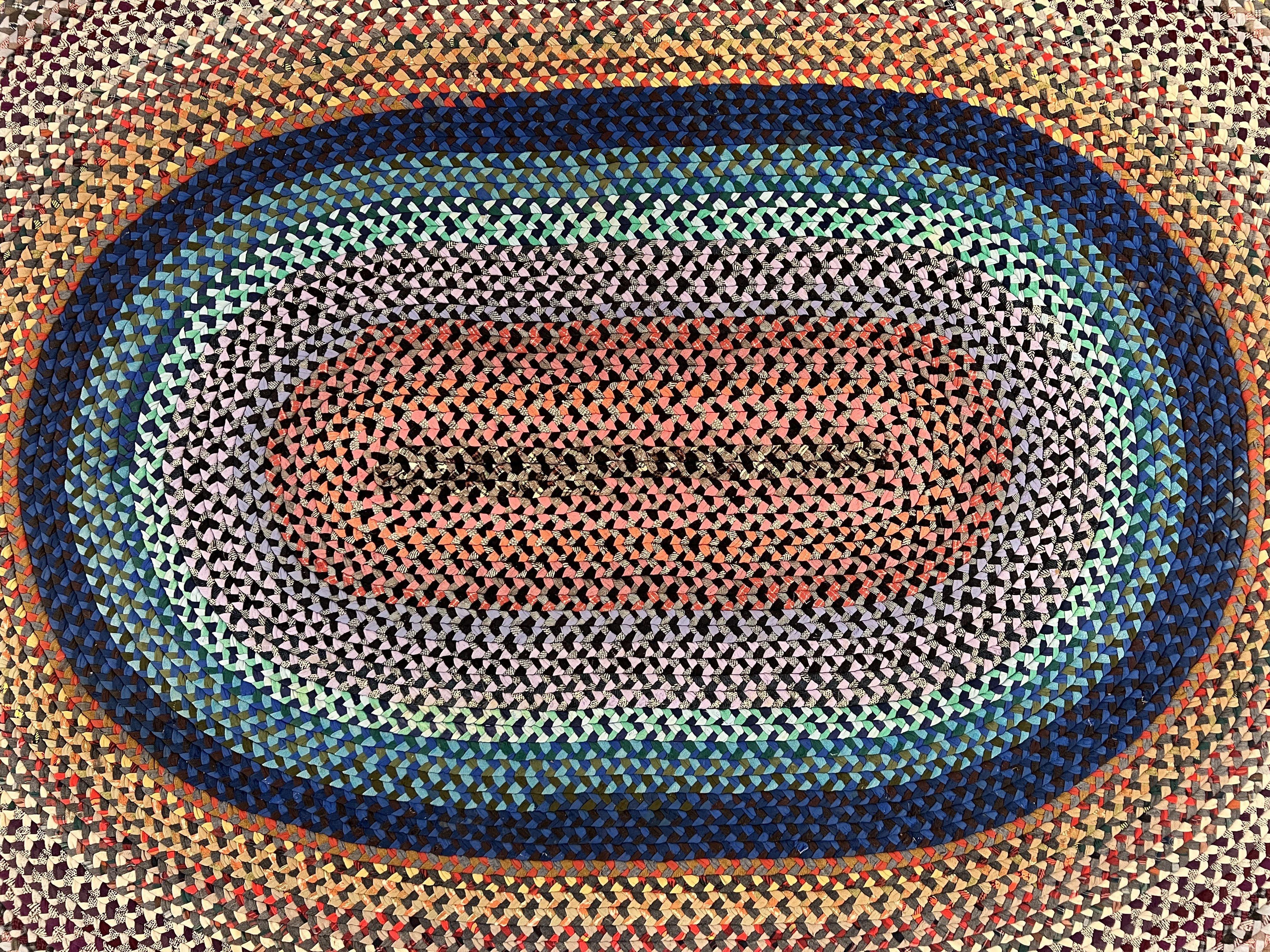 Large American Braided Rug 10x13, Colorful Wool Hand Braided Vintage Mid Century Braided Carpet, Large Multicolor Oval Braided Rug 10 x 13 - Jewel Rugs