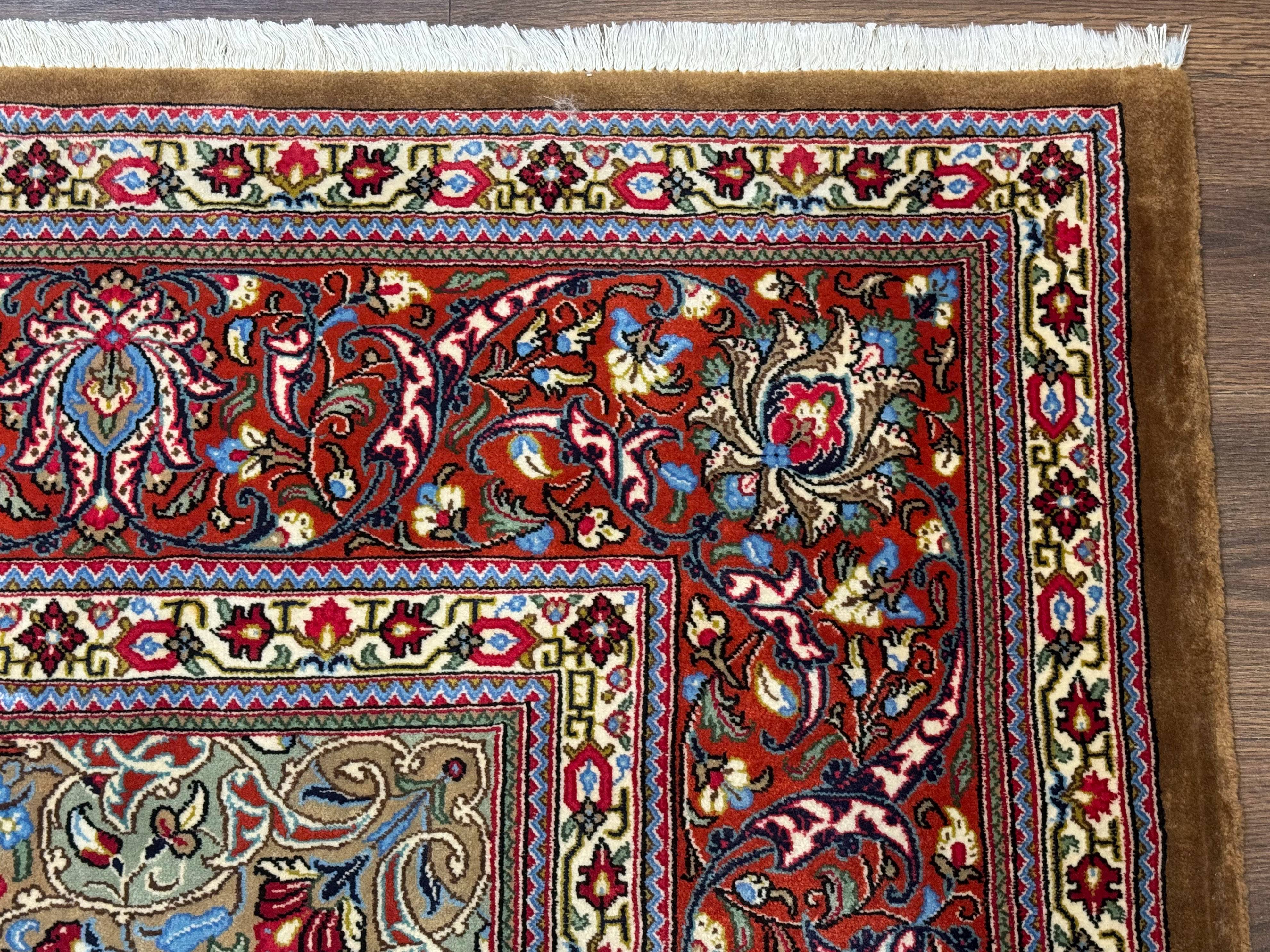 Persian Qum Rug 7x11, Beige and Red, Highly Detailed Floral Pattern, Fine 260 KPSI - Jewel Rugs