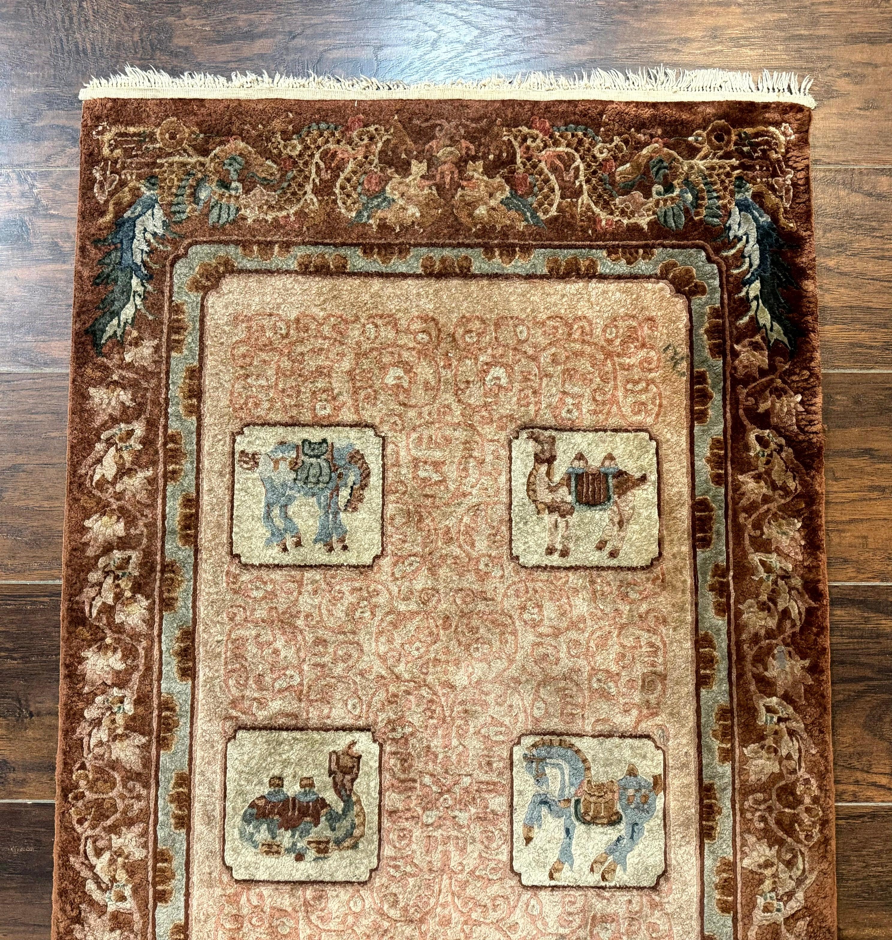 Silk Chinese Rug 2x4, Animal Pictorials Camel Horse Elephant, Fine 200 KPSI - Jewel Rugs