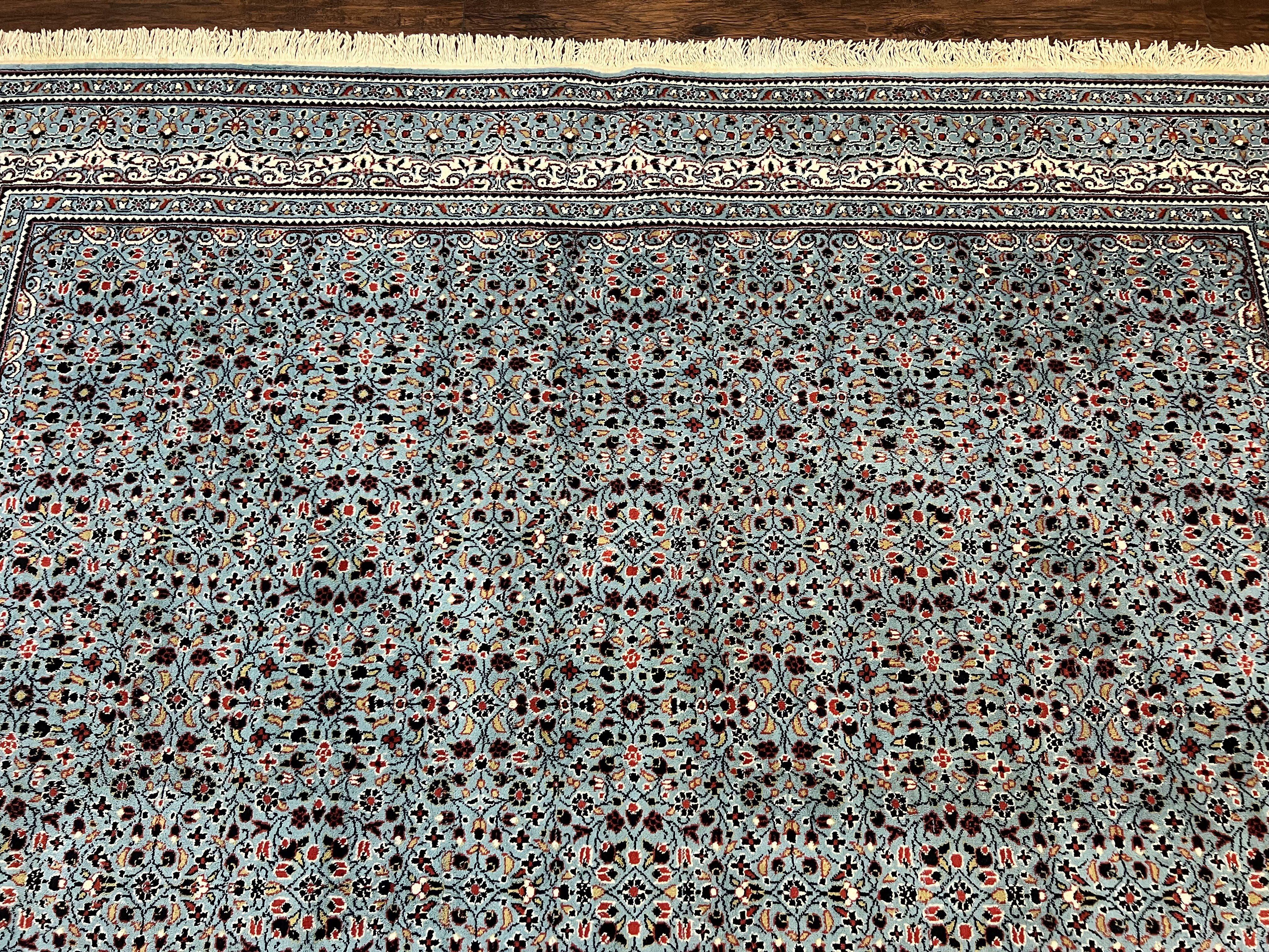 Belgium Power Loomed Rug 8x11, Turkish Hereke Design, Allover Pattern, Light Blue & Ivory, Room Sized Wool Vintage Oriental Carpet - Jewel Rugs