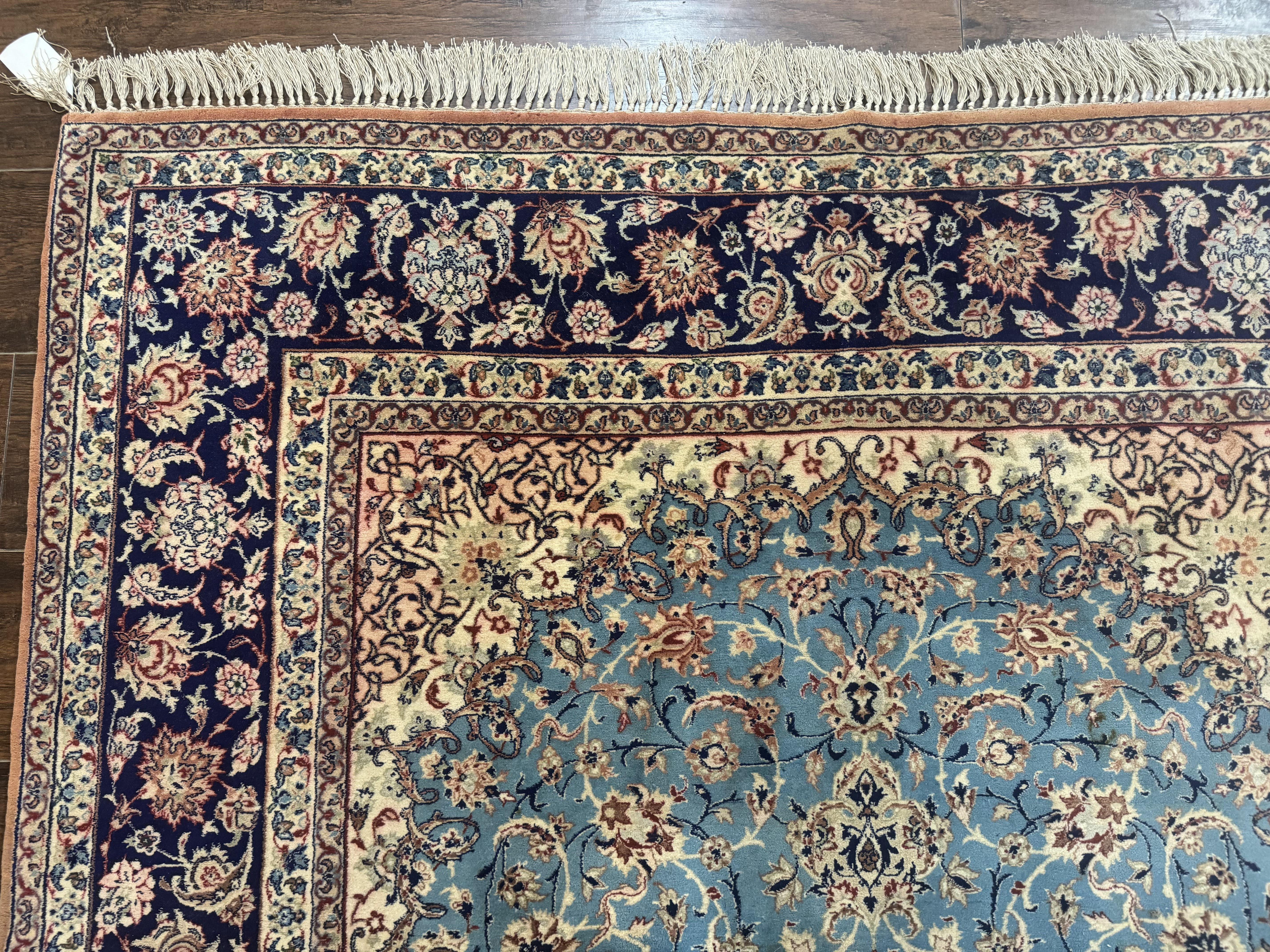 Light Blue Persian Isfahan Rug 5x8, Floral Medallion, Wool on Silk Foundation, Very Fine 530 KPSI, Handmade Carpet - Jewel Rugs