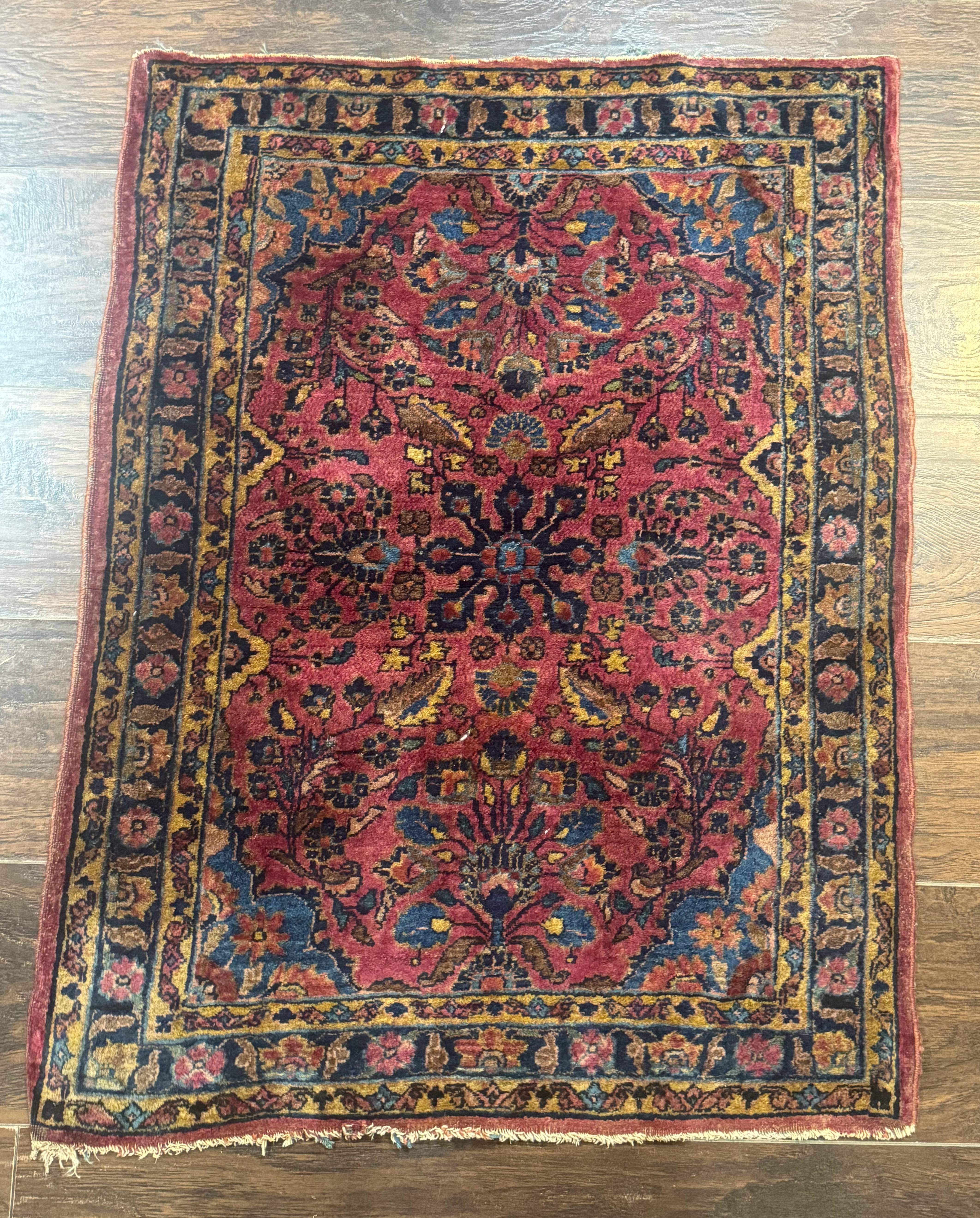 Antique Persian Sarouk Rug 2x3 – Red, Hand-Knotted Wool Accent Rug - Jewel Rugs