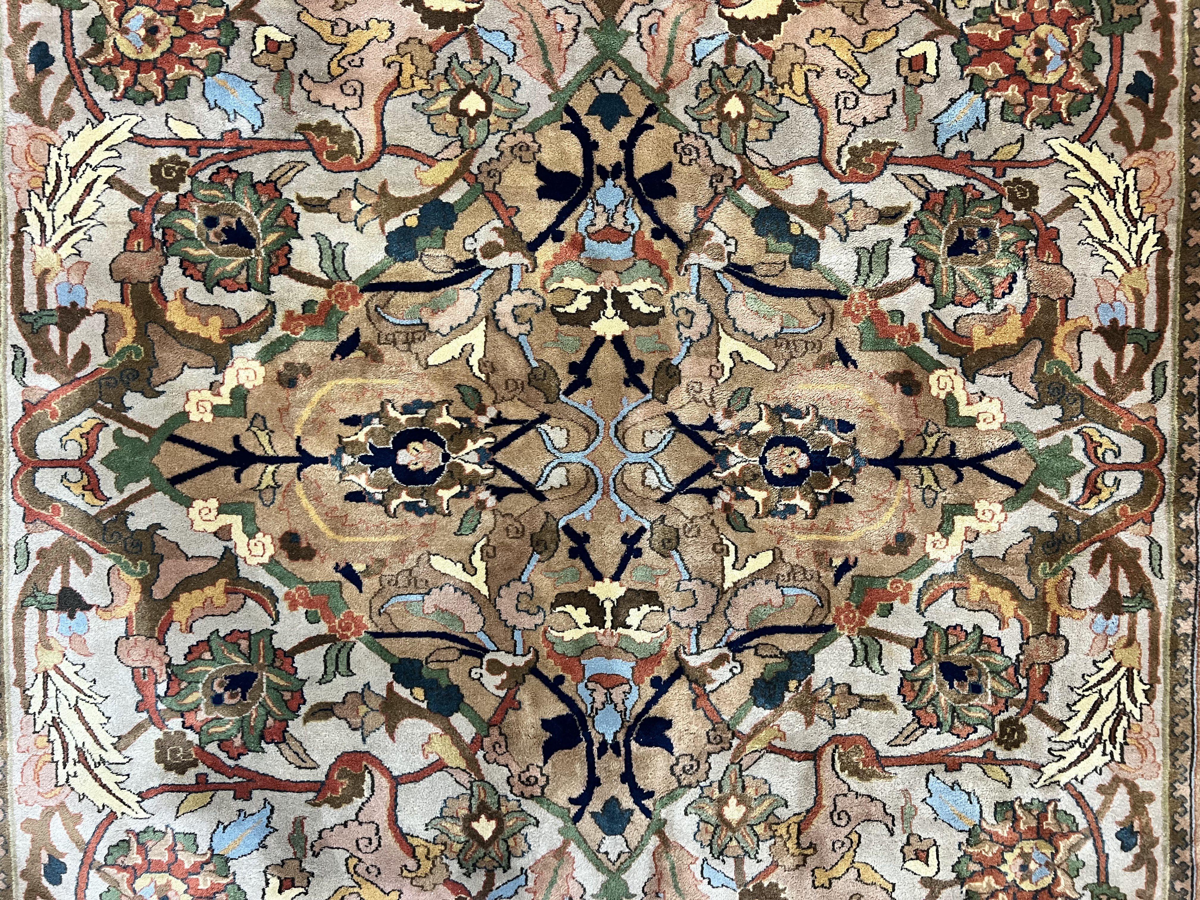 Indian Agra Rug 8x10, Wool Vintage Handmade Carpet, Gray Brown - Jewel Rugs