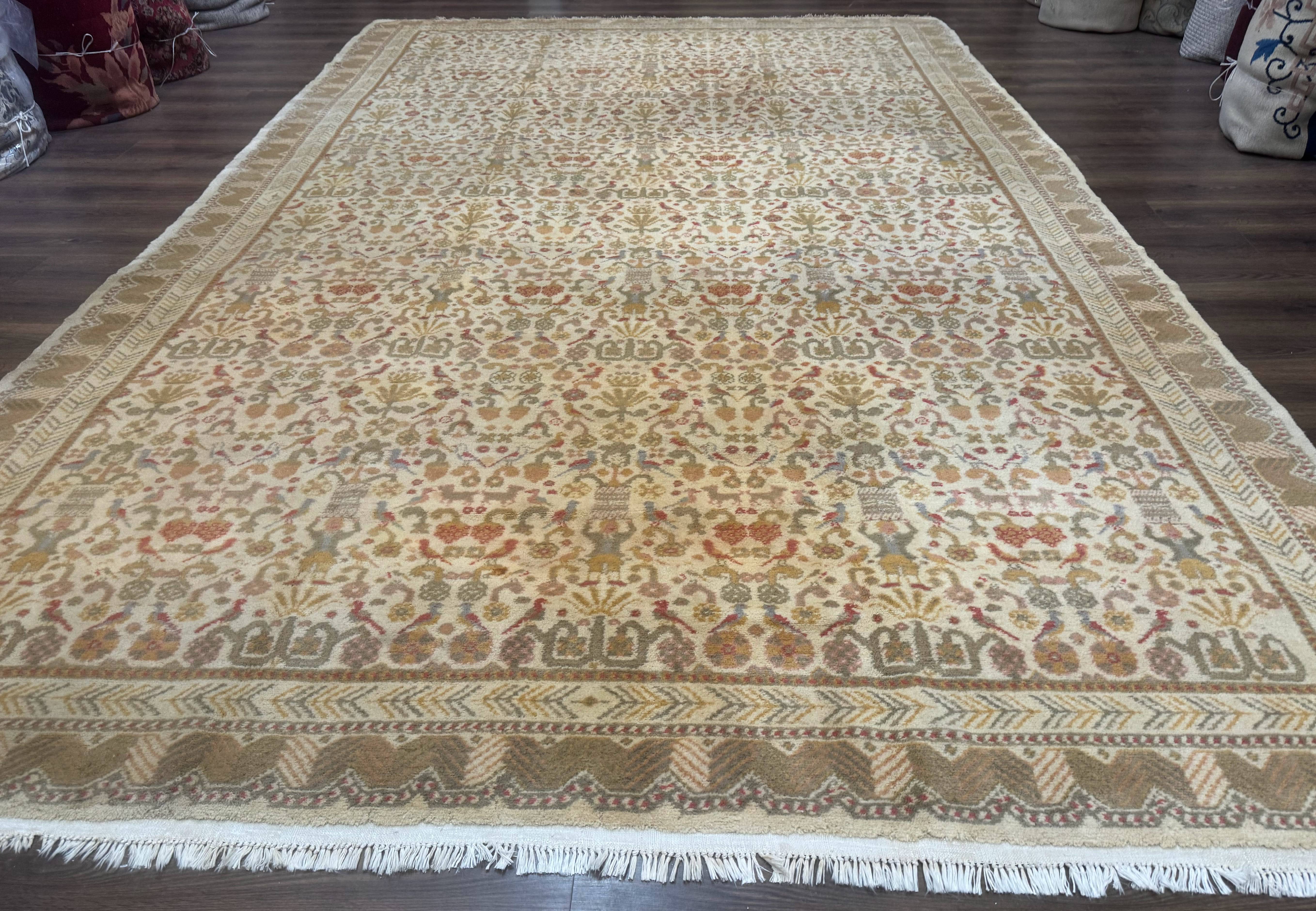 Large Spanish Portuguese Rug 9x15, Beige, Vintage, Allover Pattern, Wool - Jewel Rugs