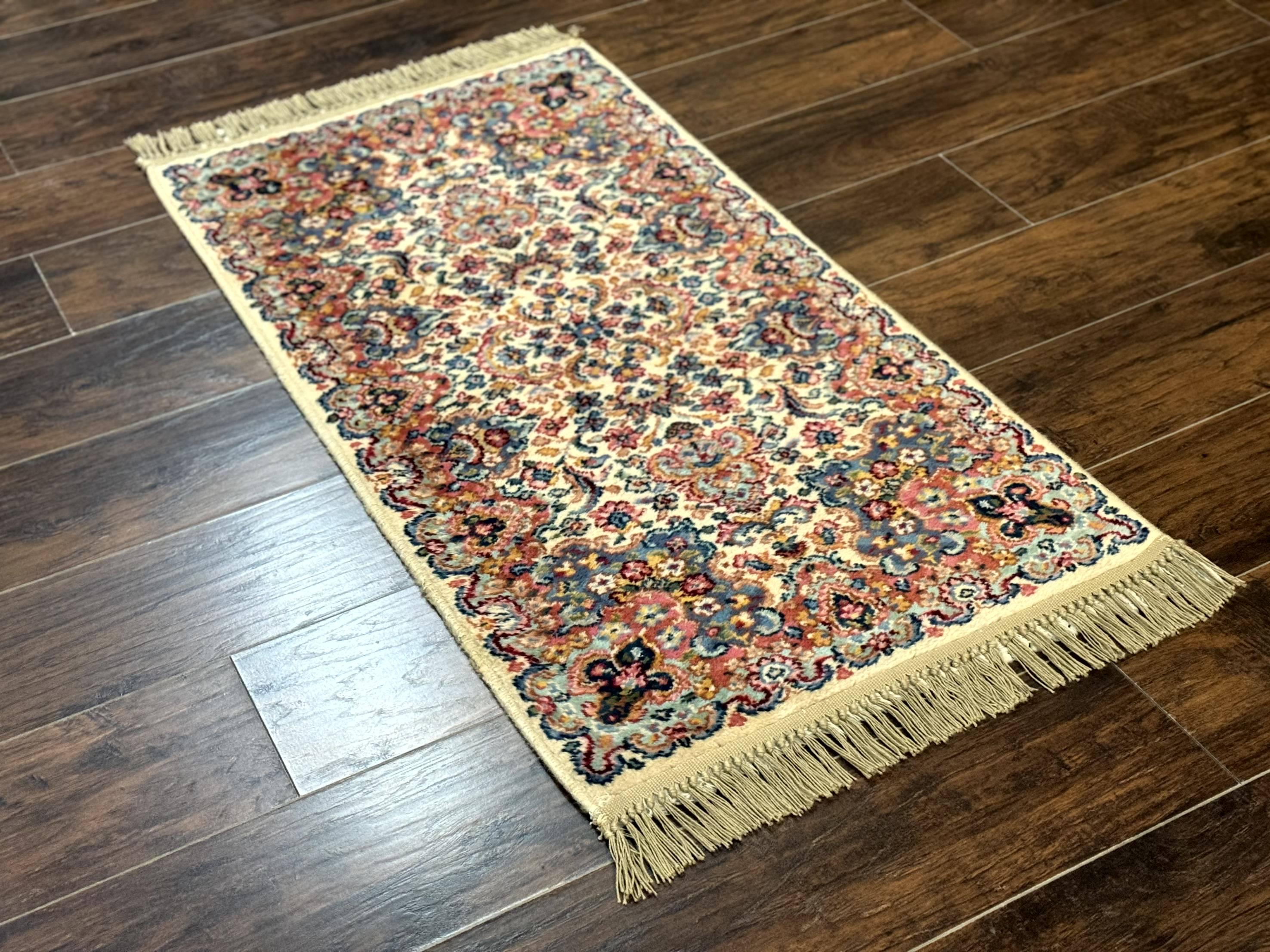 Karastan Rug 2x4, Karastan Kirman Rug #724, Wool Vintage Discontinued Small Karastan Area Rug, Ivory Kirman - Jewel Rugs