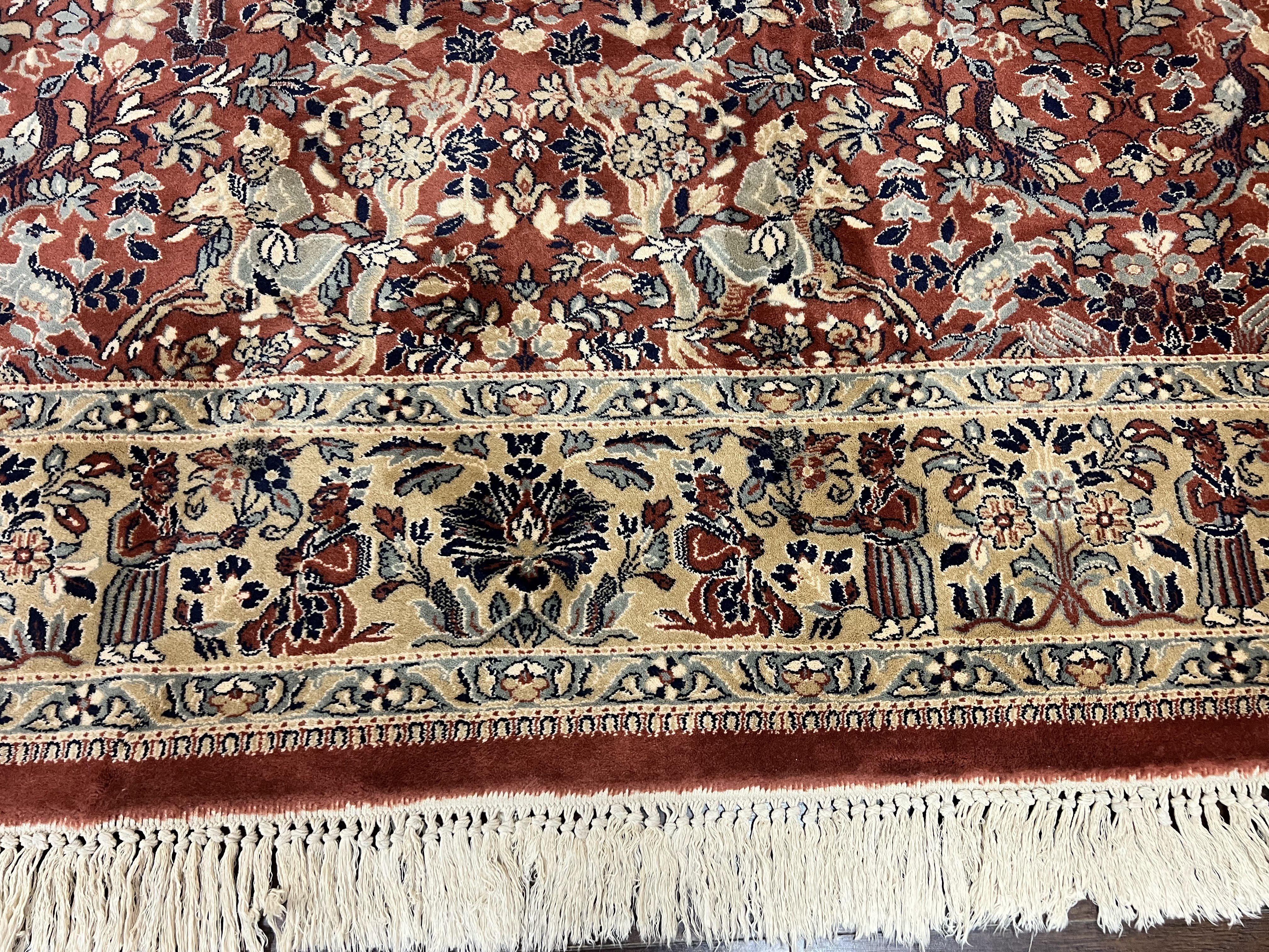 Persian Rug 10 x 13.6, Hunting Scene Rug, Large Wool Carpet, Vintage Couristan Belgium Power Loomed Rug, Red and Beige - Jewel Rugs