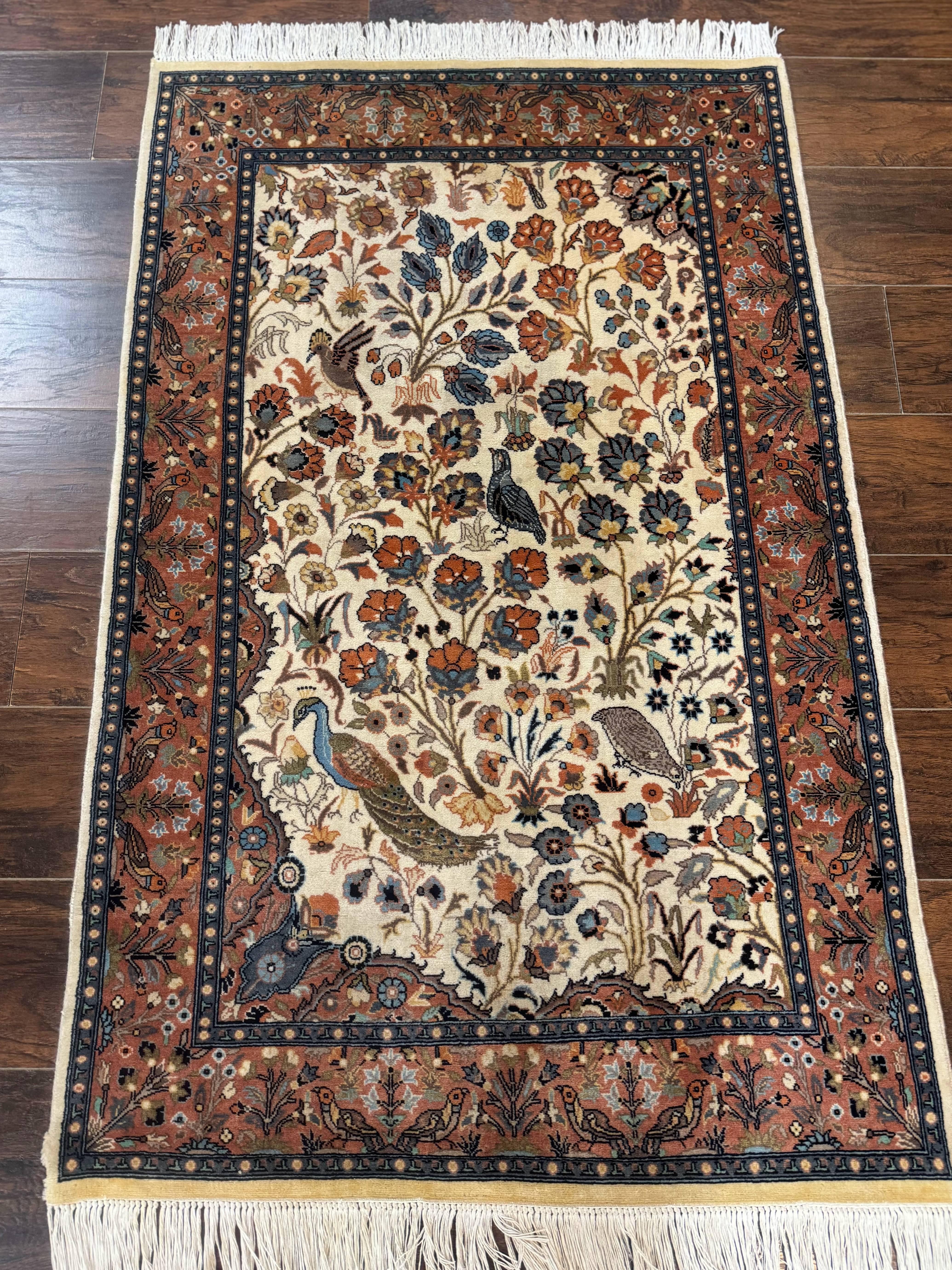 Small Pak Persian Rug 3x5, Peacock Birds Floral - Jewel Rugs