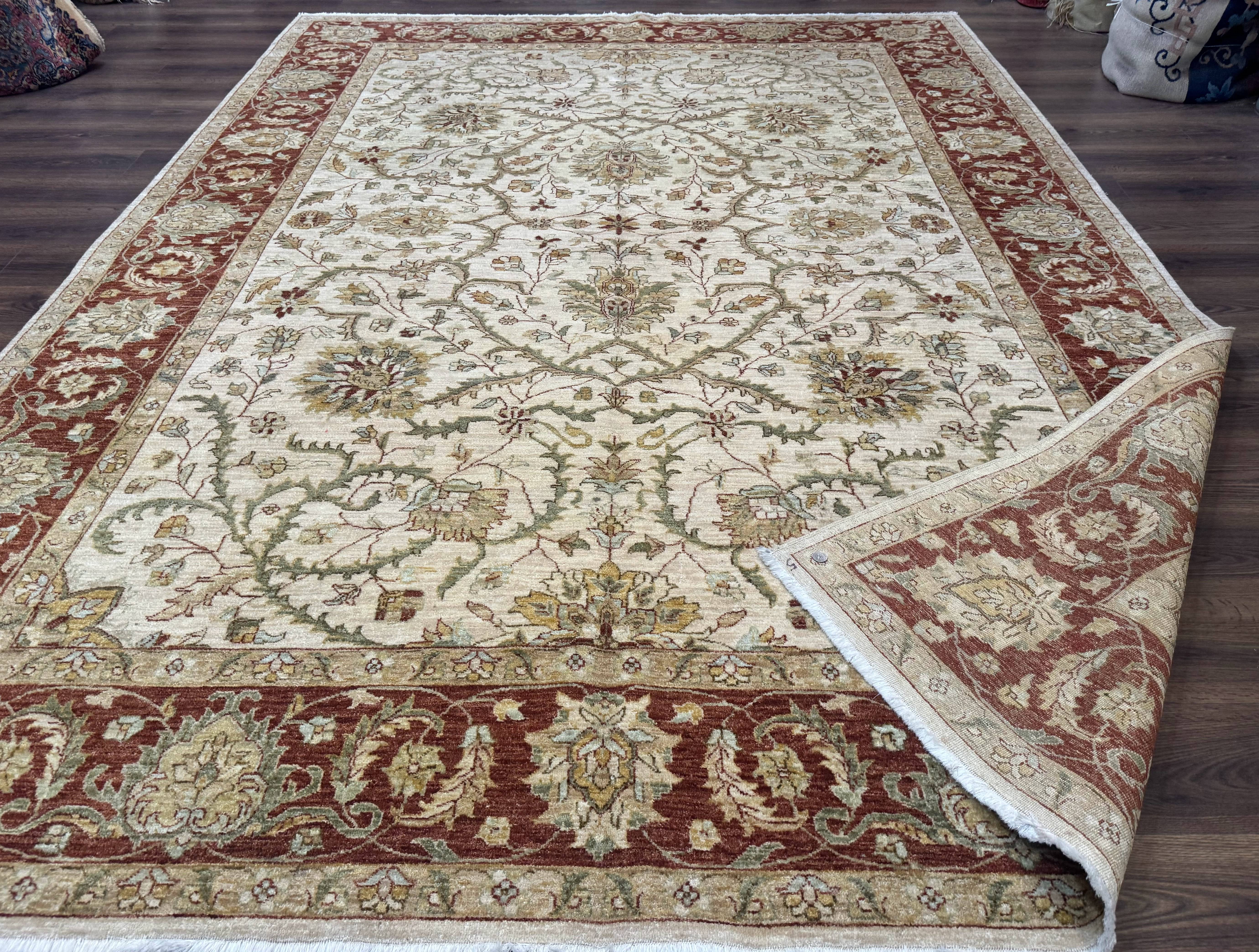 Pakistani Rug 9x12, Floral Allover Peshawar Carpet, Chobi, Beige and Rust Red, Traditional - Jewel Rugs