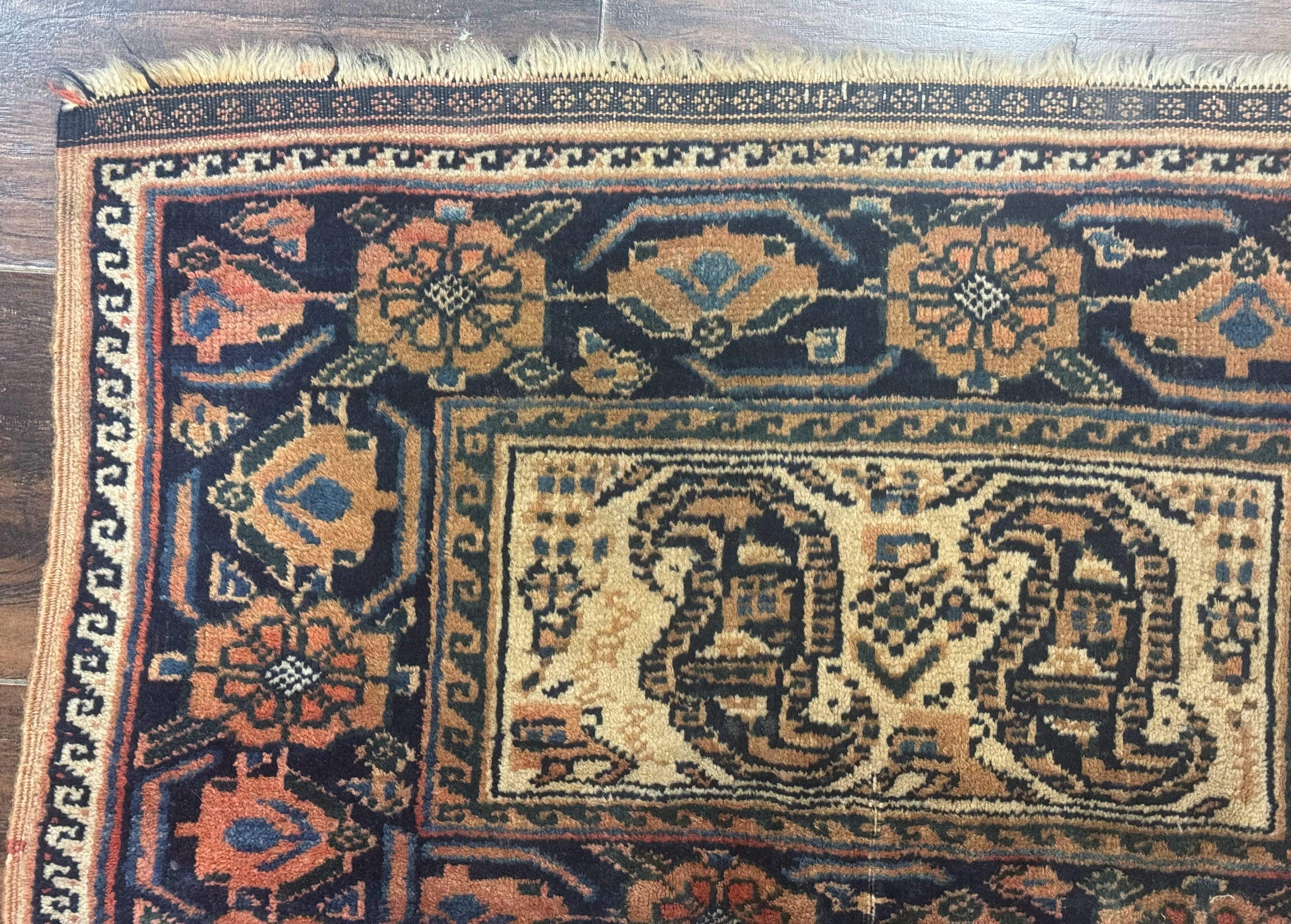 Small Persian Afshar Rug 2x3 – Oat and Navy, Hand-Knotted Wool Antique Accent Rug - Jewel Rugs