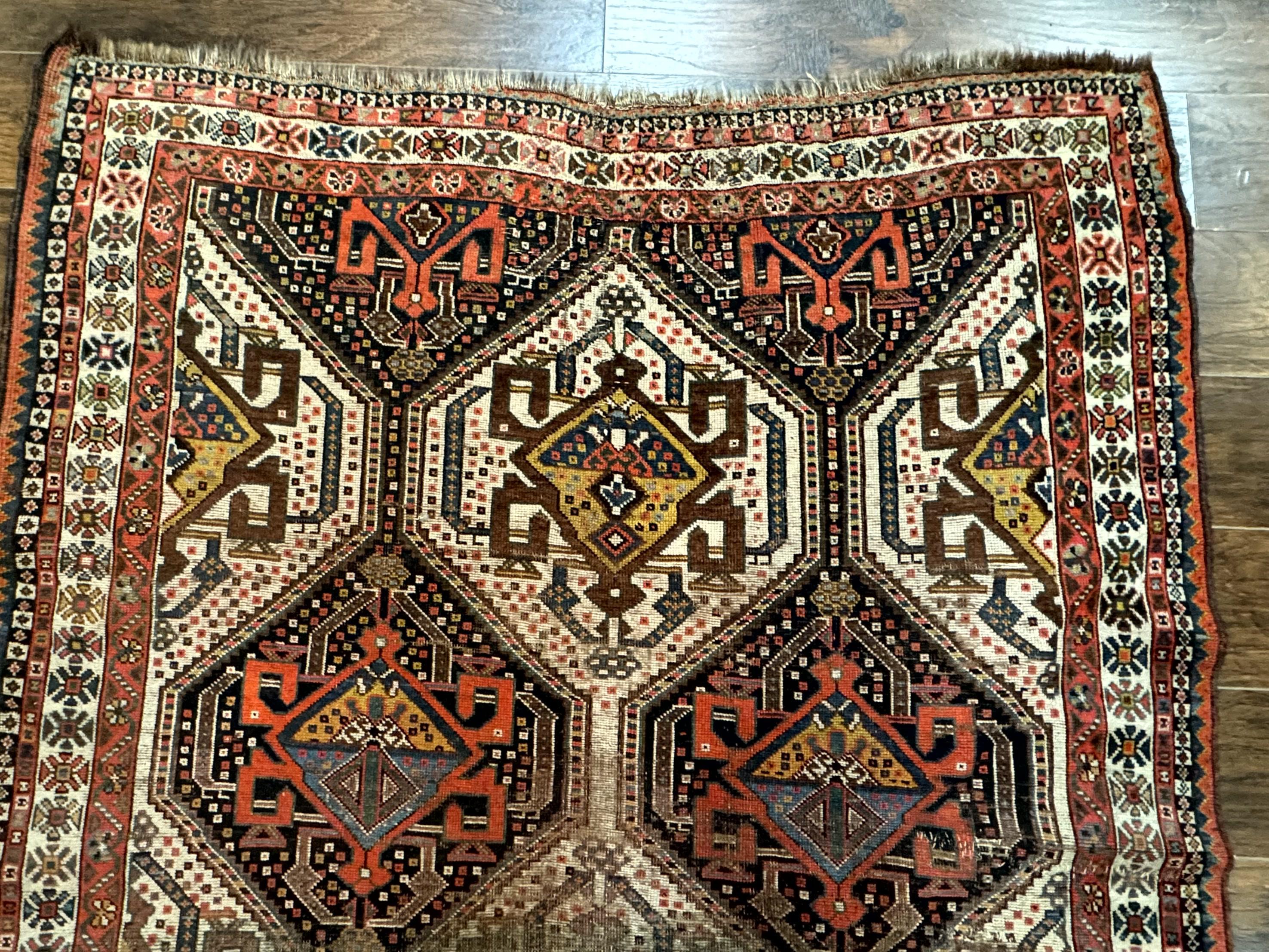 Antique Persian Qashqai Rug 5x8, Persian Tribal Rug, Khamseh Rug - Jewel Rugs