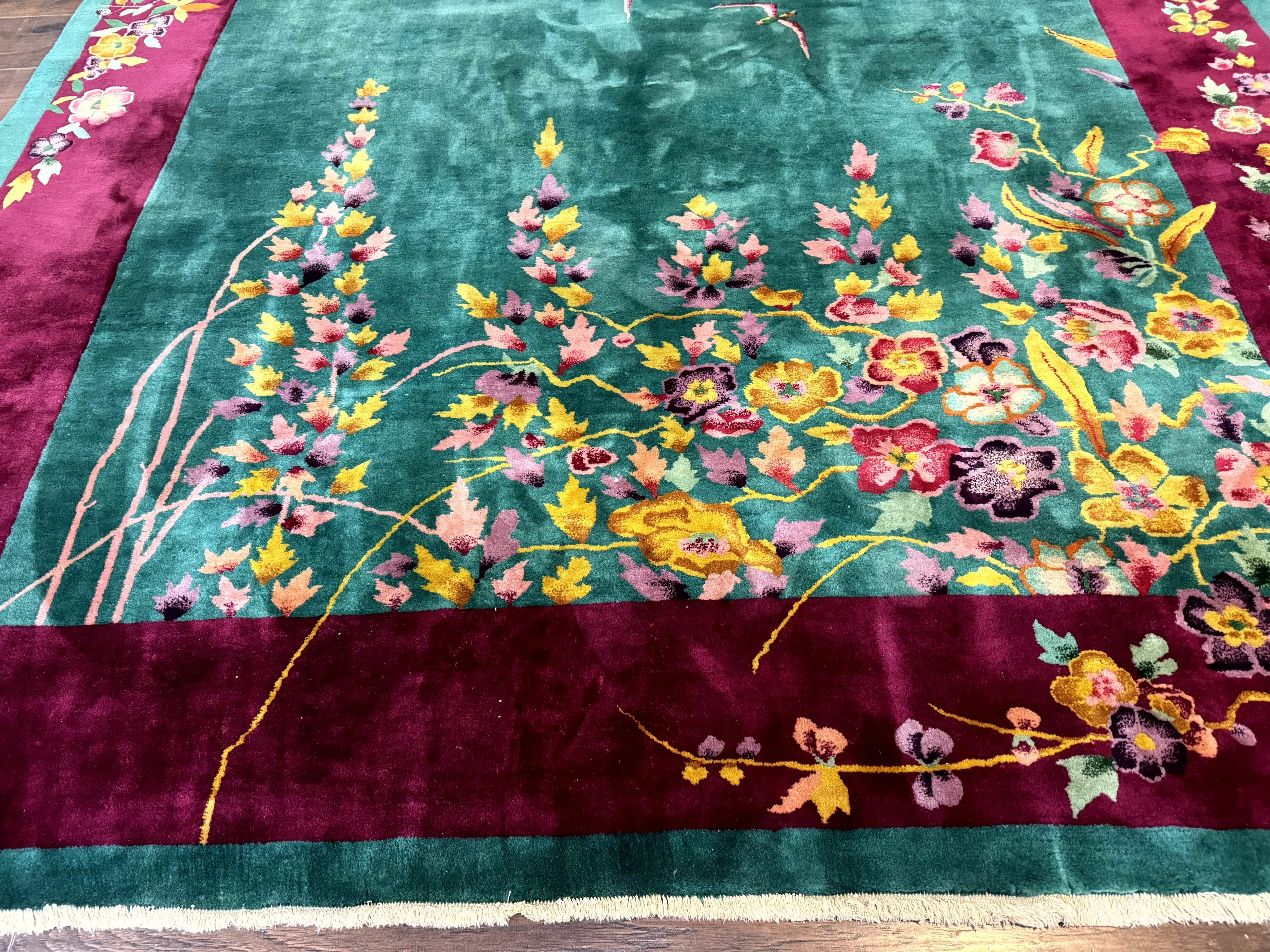 Antique Chinese Art Deco Rug 8x10 - Green Nichols Wool Rug - Jewel Rugs