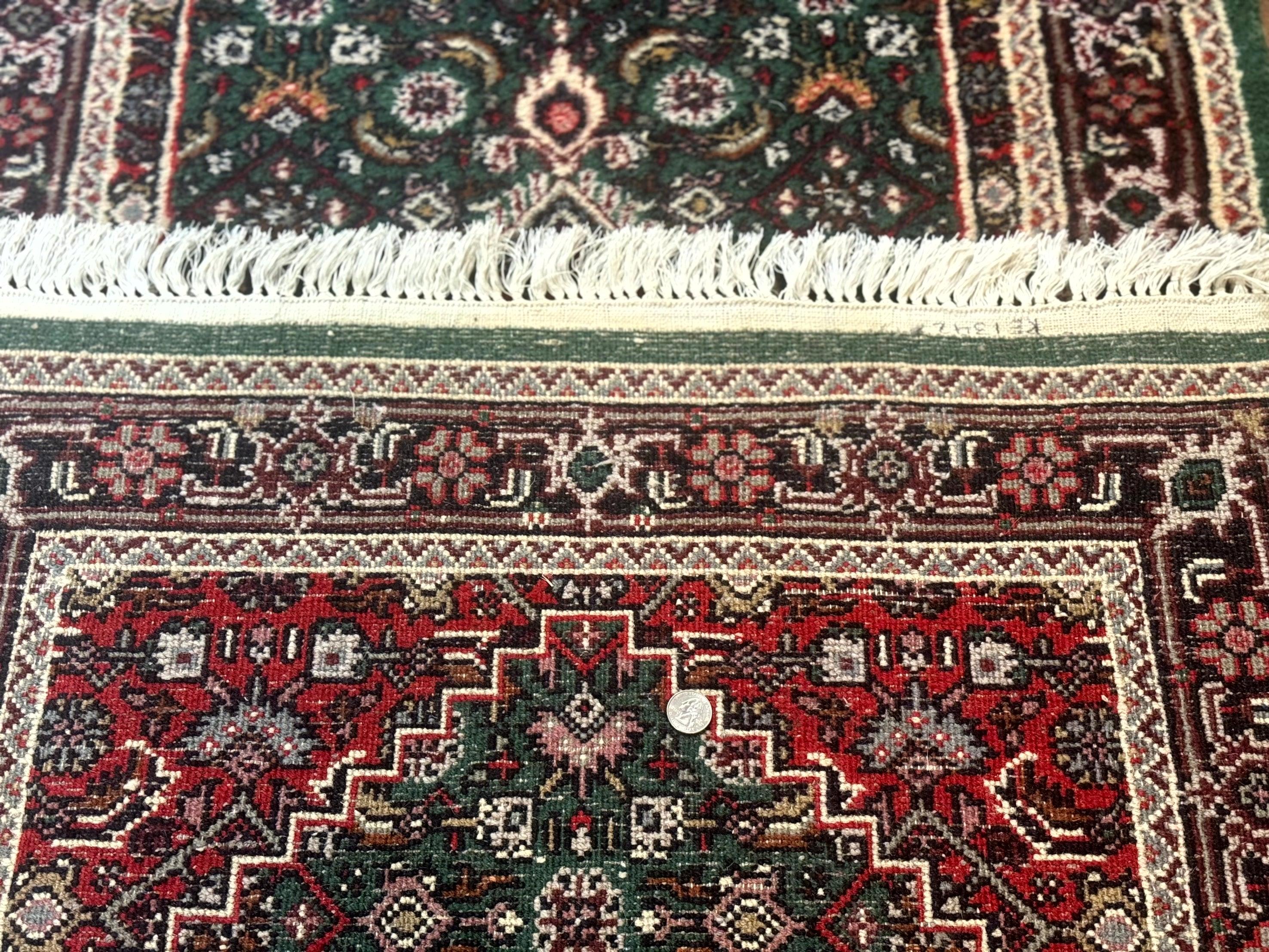Green Indo Persian Bidjar Runner Rug 3x10, Green and Red - Jewel Rugs