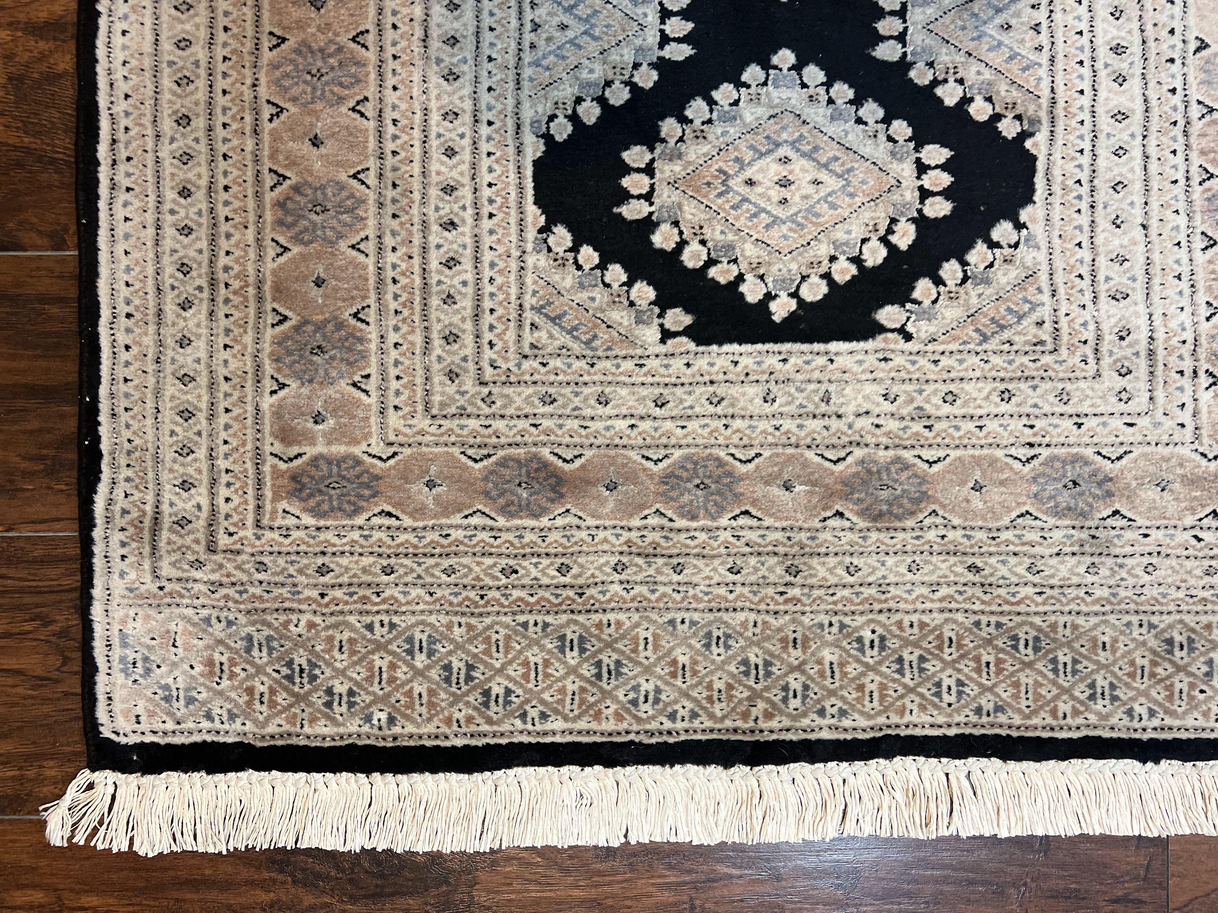 Pakistani Bokhara Rug 3x5, Vintage Turkoman Carpet, Black Gray, Handmade Wool Rug, Tribal - Jewel Rugs