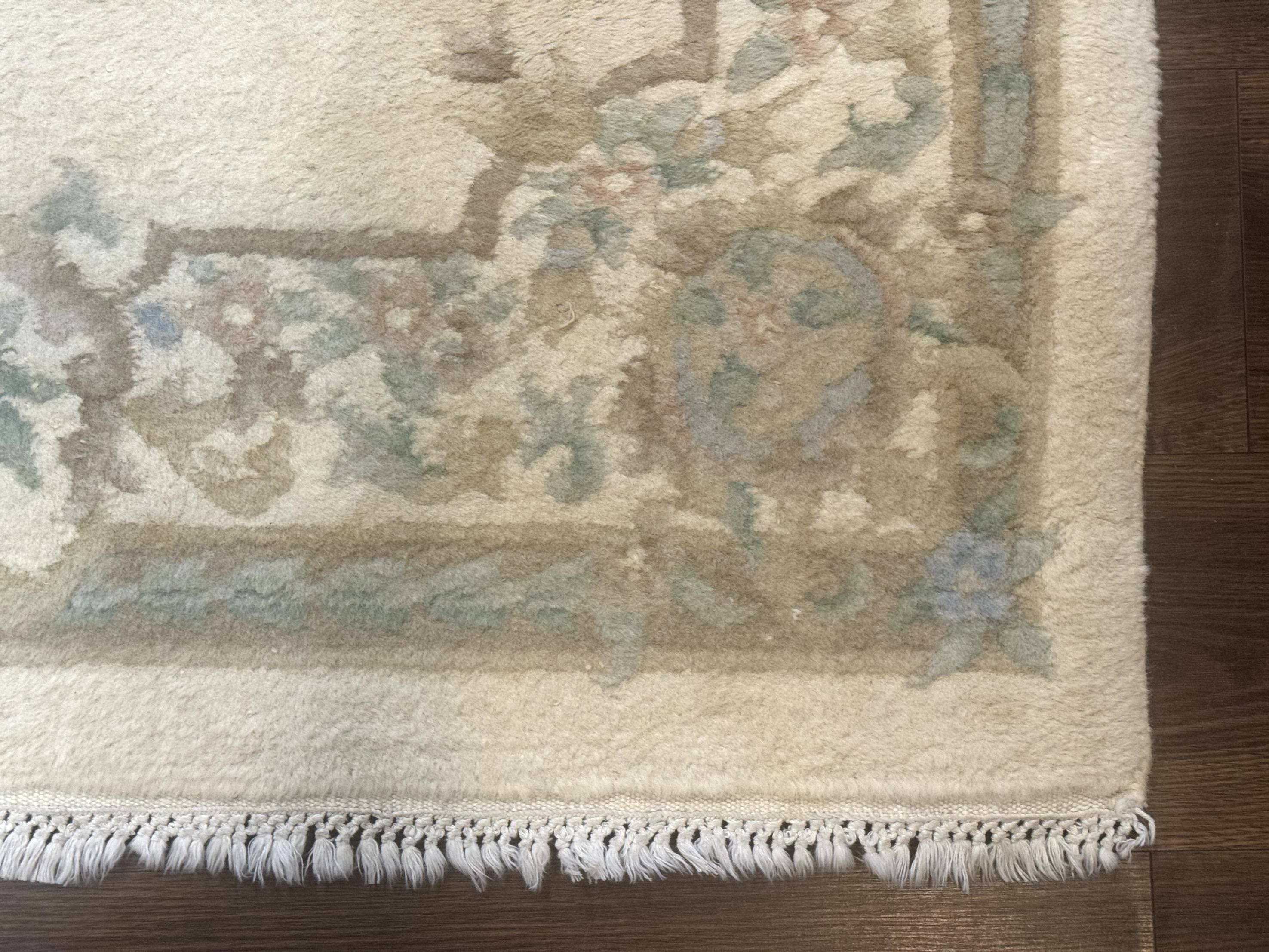 Indo Chinese Wool Rug 4x6, Aubusson Design, Ivory - Jewel Rugs