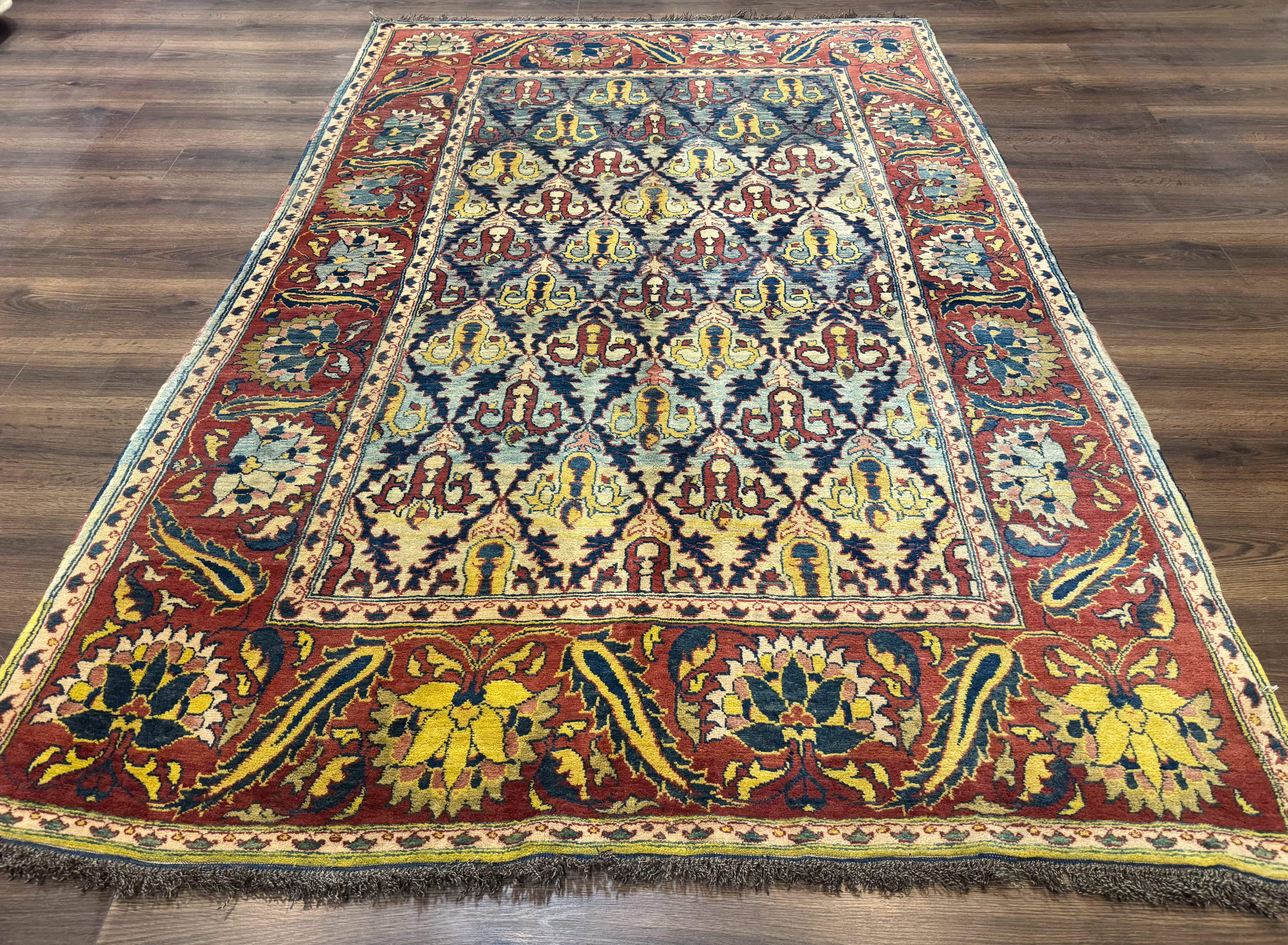 Pak Persian Rug 6x8, Blue Red Multicolor, Unique Design, Hand Knotted, Wool - Jewel Rugs
