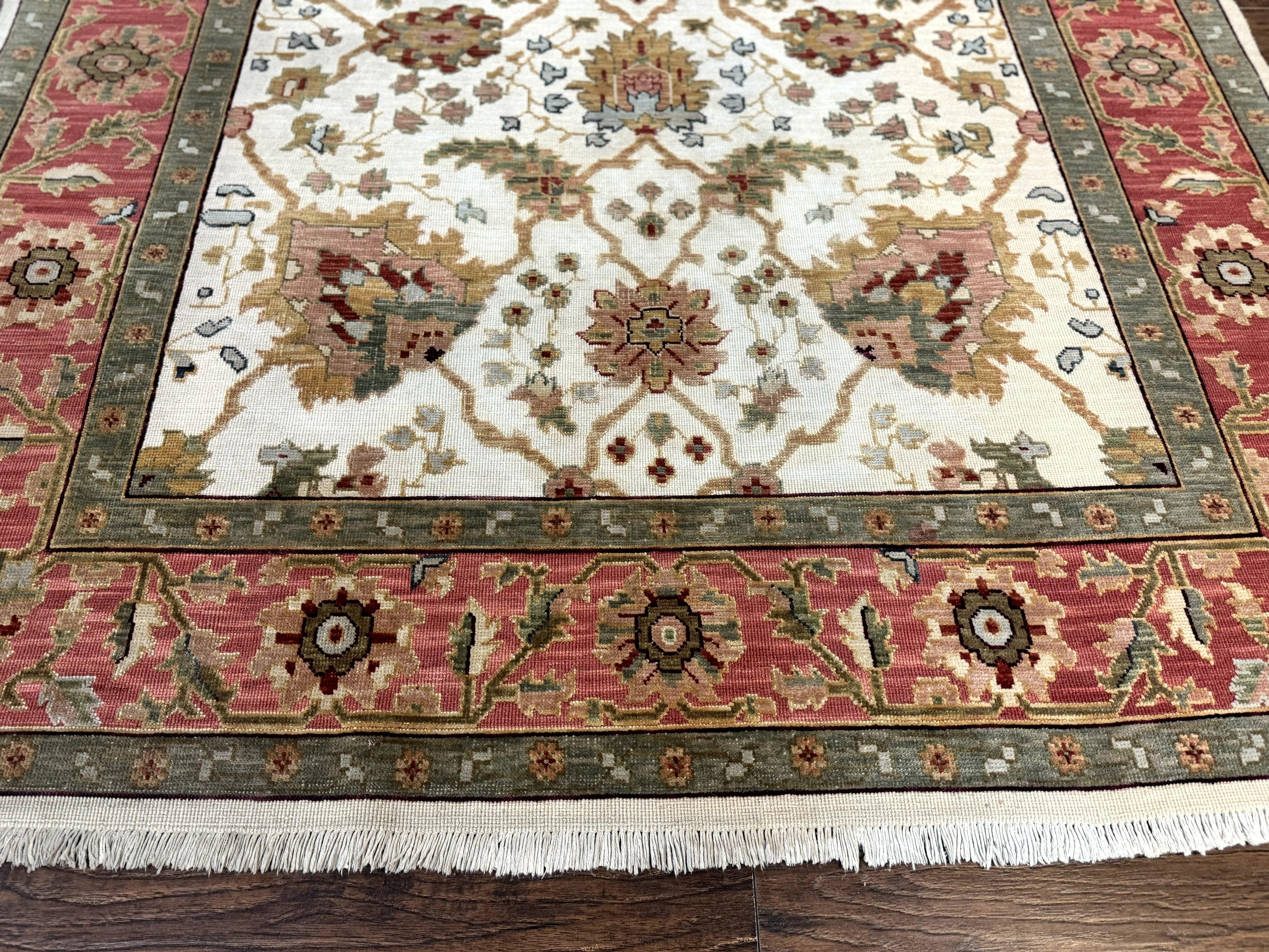 Flatweave Soumak Rug 6x9, Nourison Rug, Wool Handmade, Floral, Ivory - Jewel Rugs