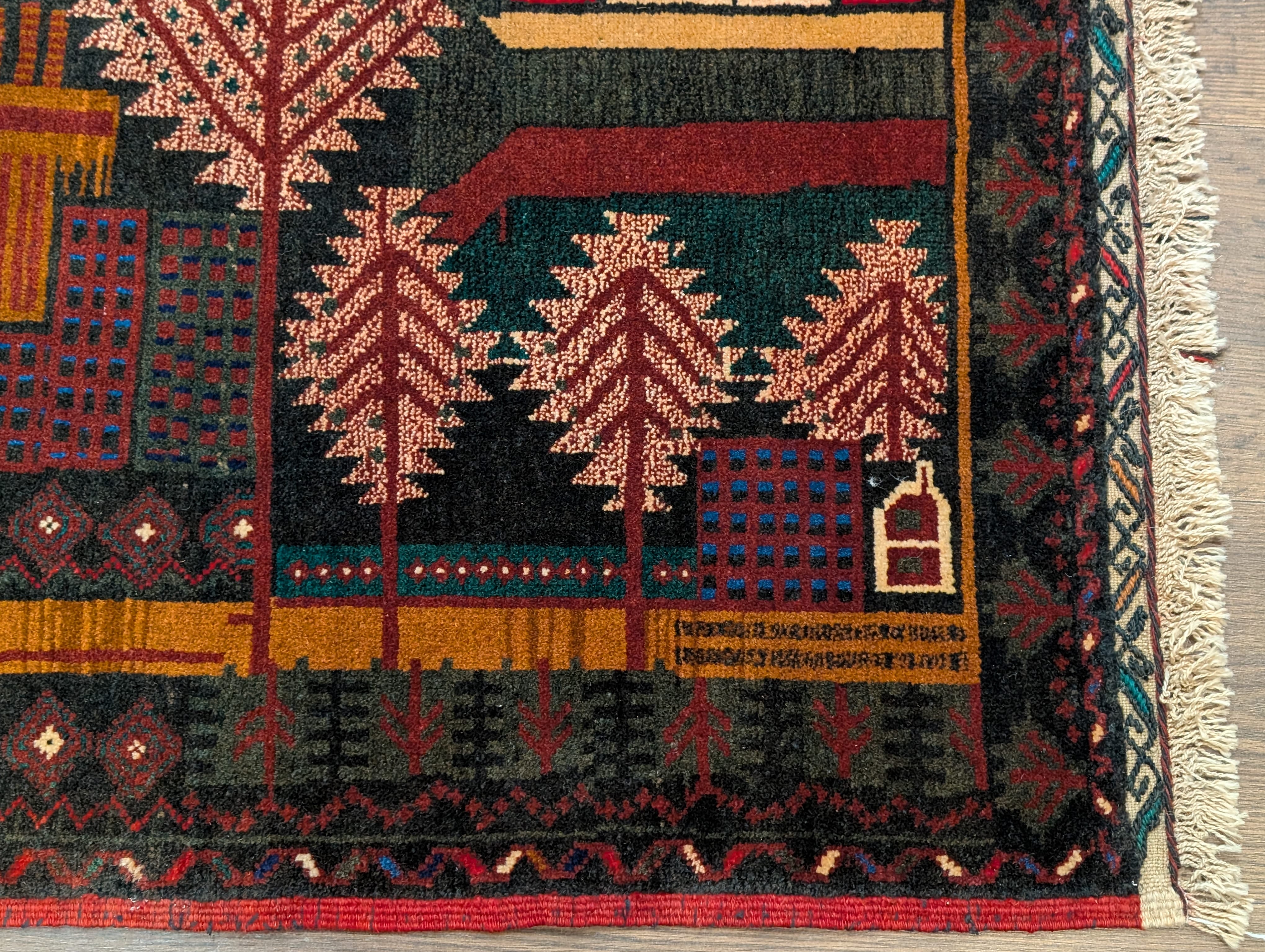 Afghan Rug 3x5, Pictorial Village Scene, Tribal Rug, Handmade, Baluch Carpet, New - Jewel Rugs