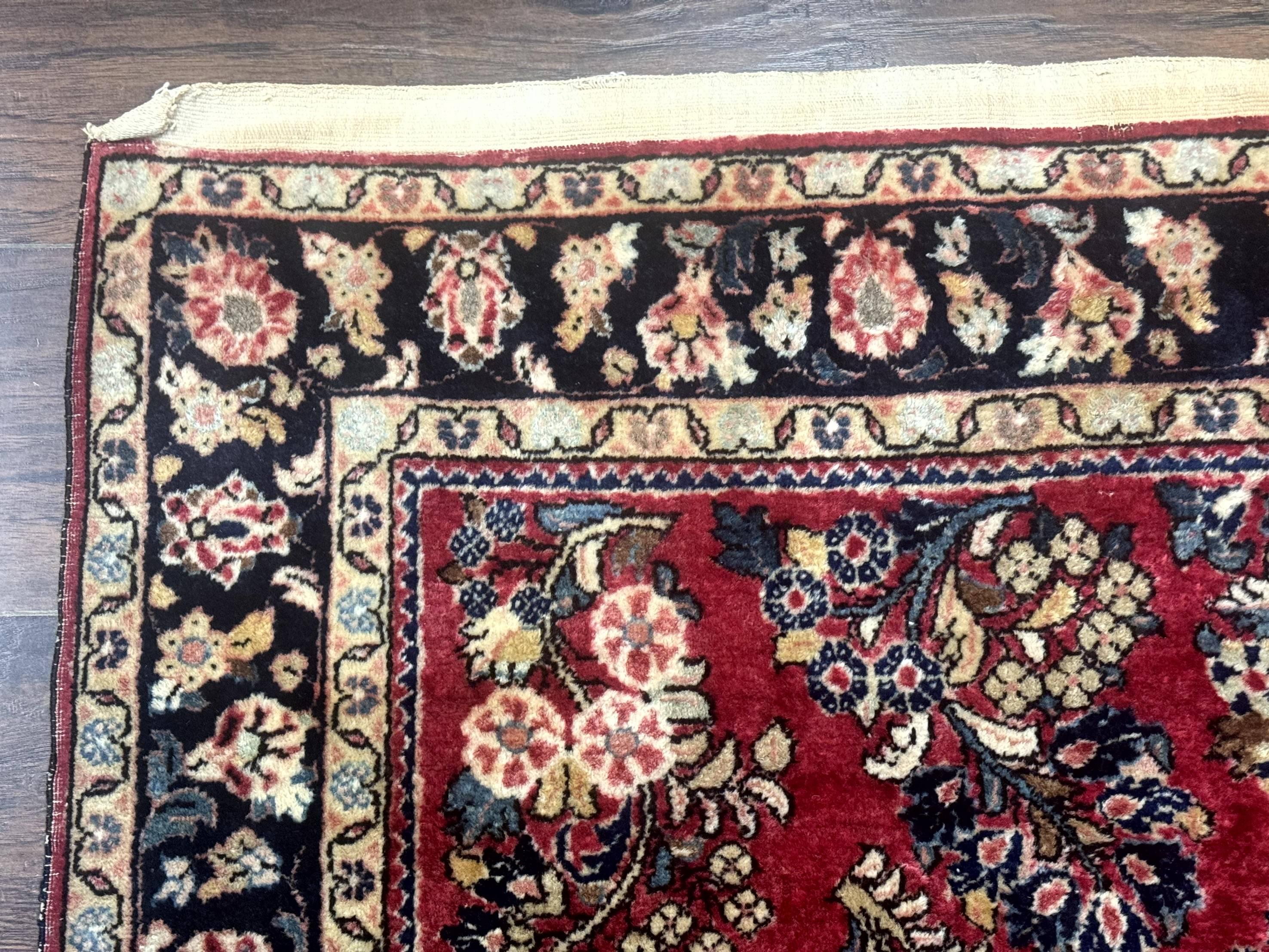 Antique Persian Sarouk Rug 4x7, Floral, Red 1920s Persian Wool Carpet - Jewel Rugs