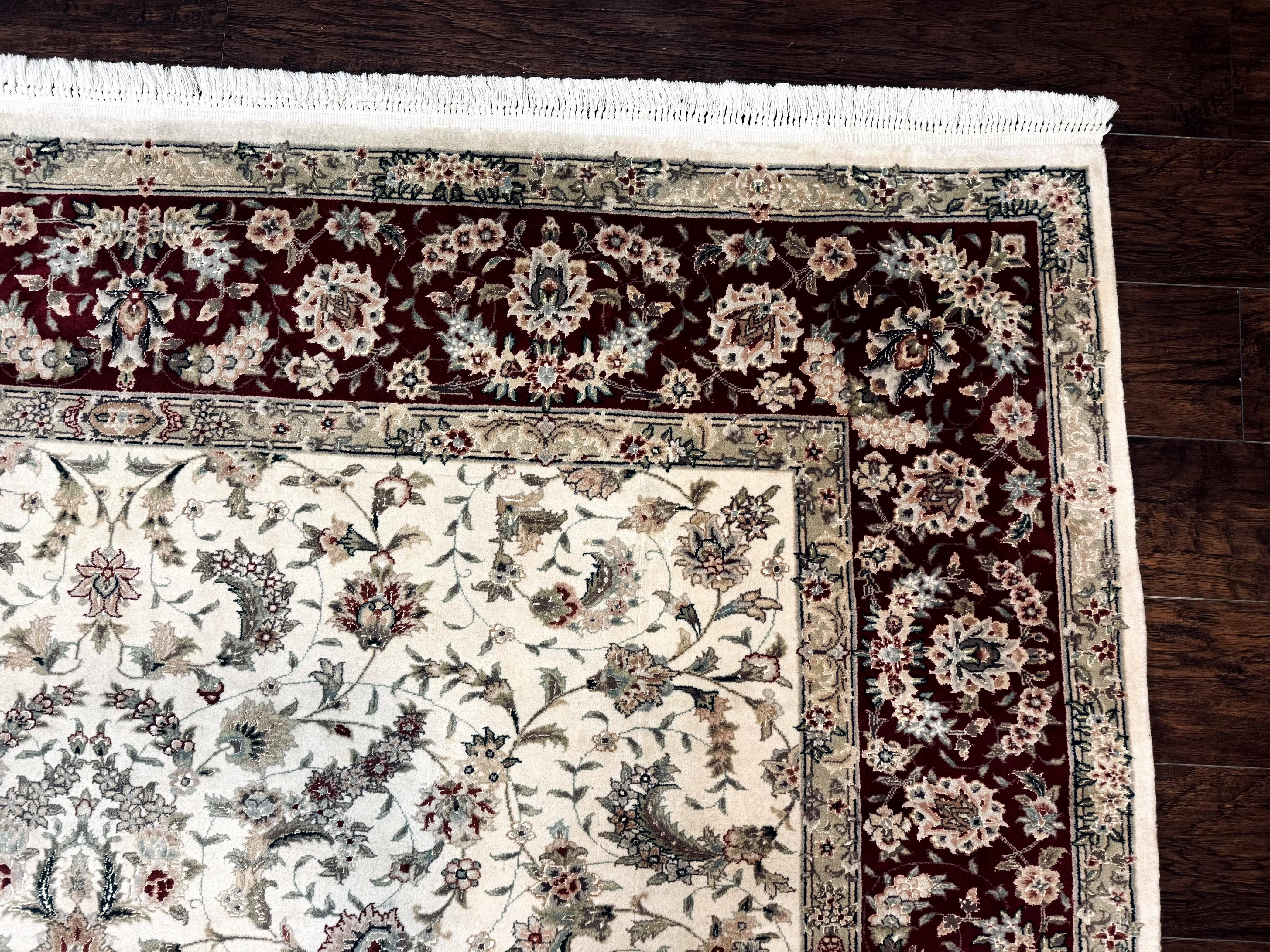 Sino Persian Rug 8x10, Beige and Burgundy, Floral Allover, Wool & Silk, Vintage - Jewel Rugs