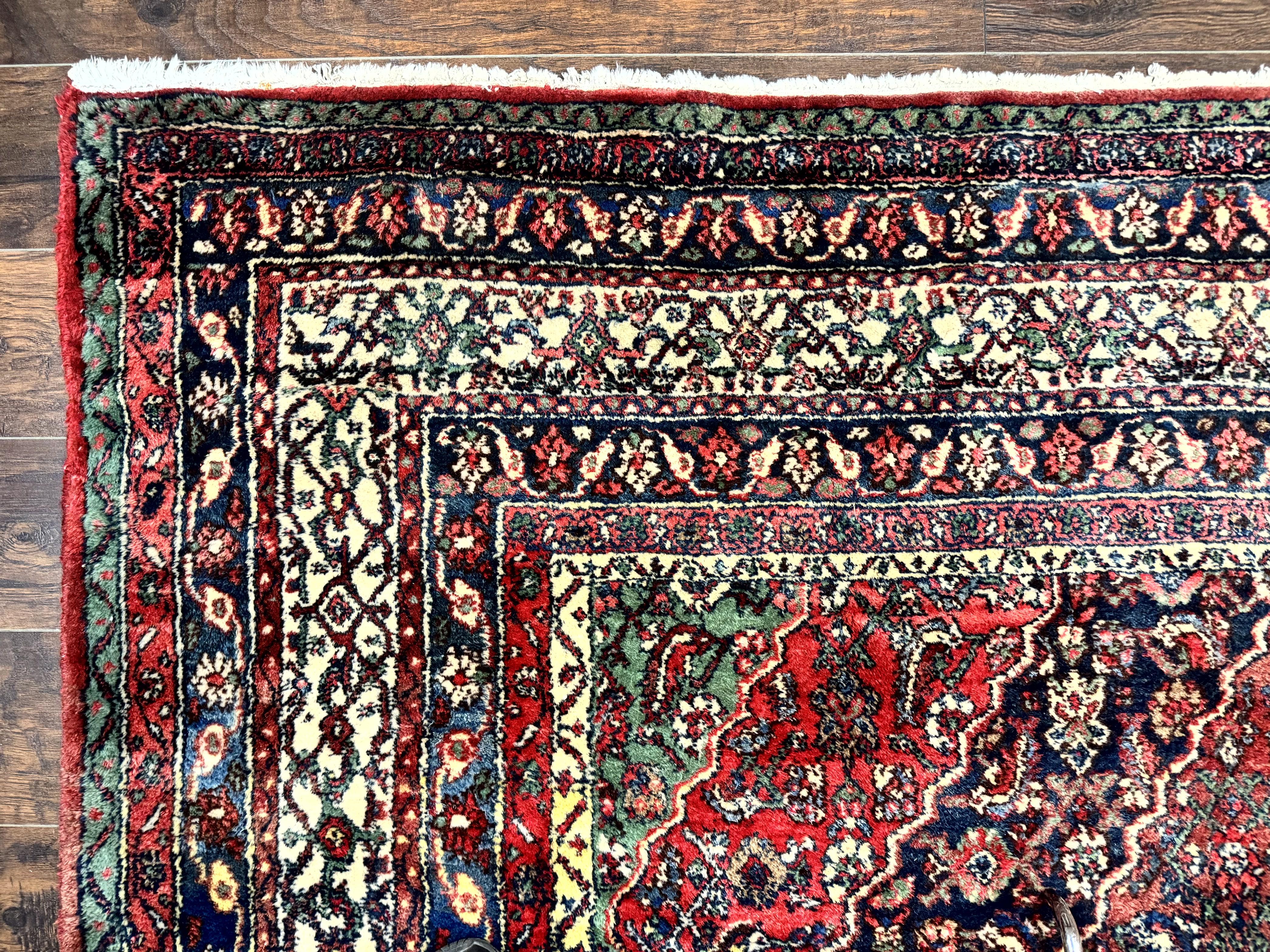 Antique Persian Hamadan Tribal Rug 8x10, Red and Ivory, Medallion Rug, Wool Handmade Carpet - Jewel Rugs