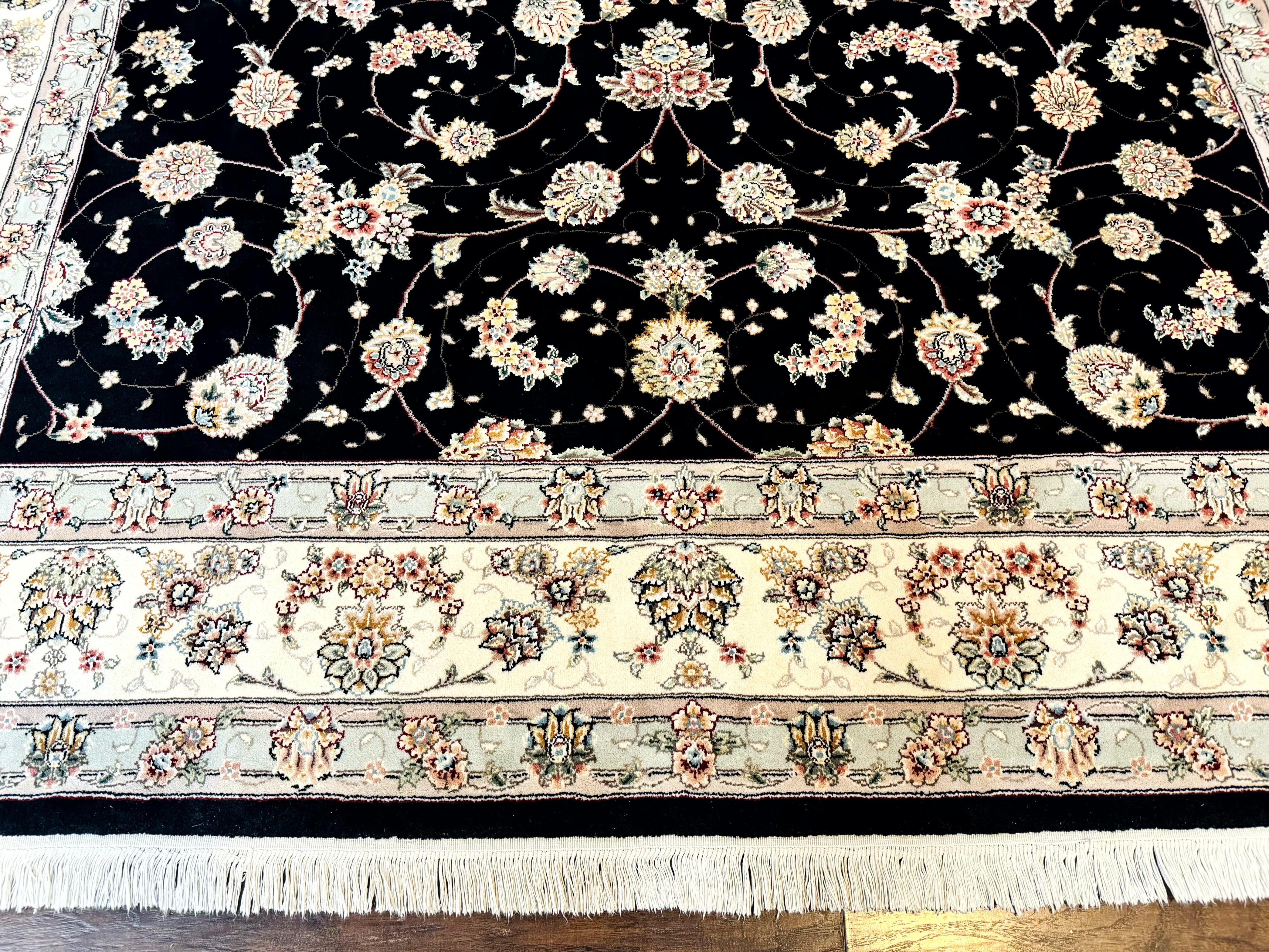 Sino Persian Rug 8x10, Wool and Silk, Black & Ivory - Jewel Rugs