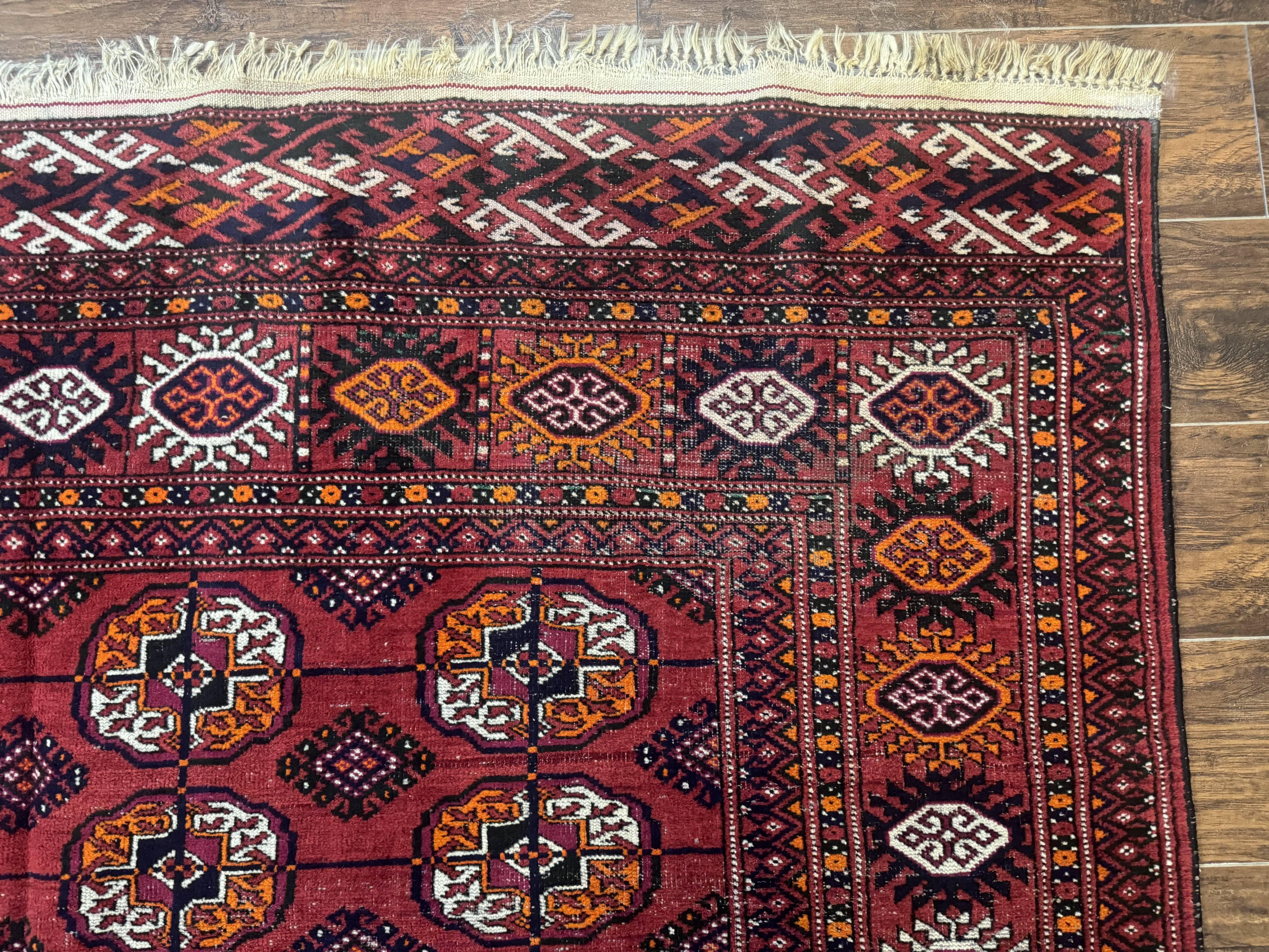 Antique Persian Turkoman Bokhara Rug 7x11, Tribal Rug, Red - Jewel Rugs