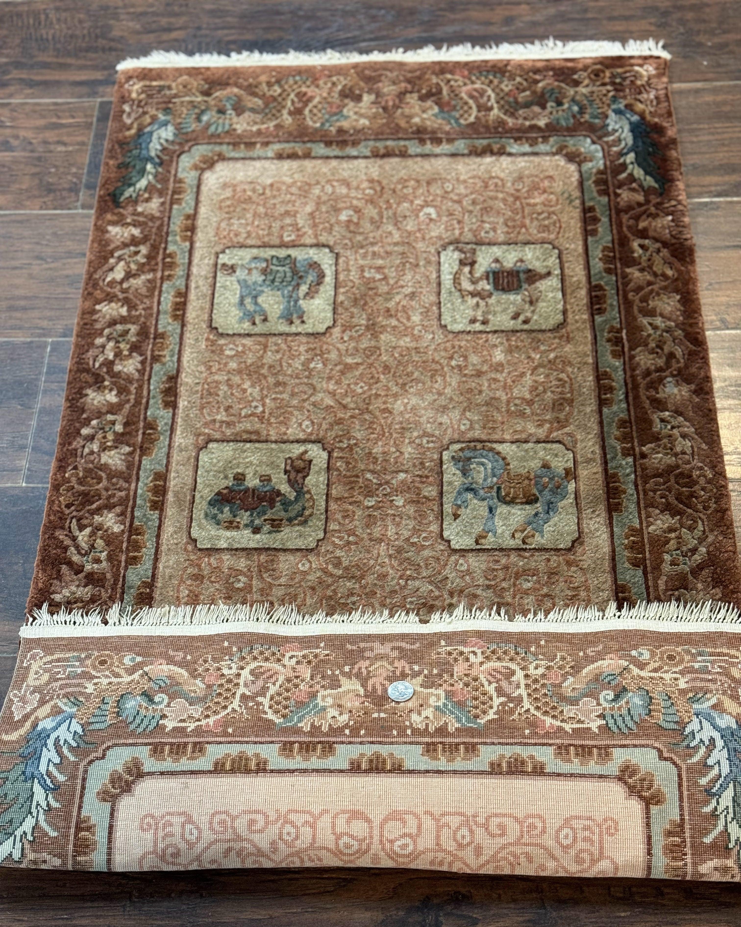 Silk Chinese Rug 2x4, Animal Pictorials Camel Horse Elephant, Fine 200 KPSI - Jewel Rugs